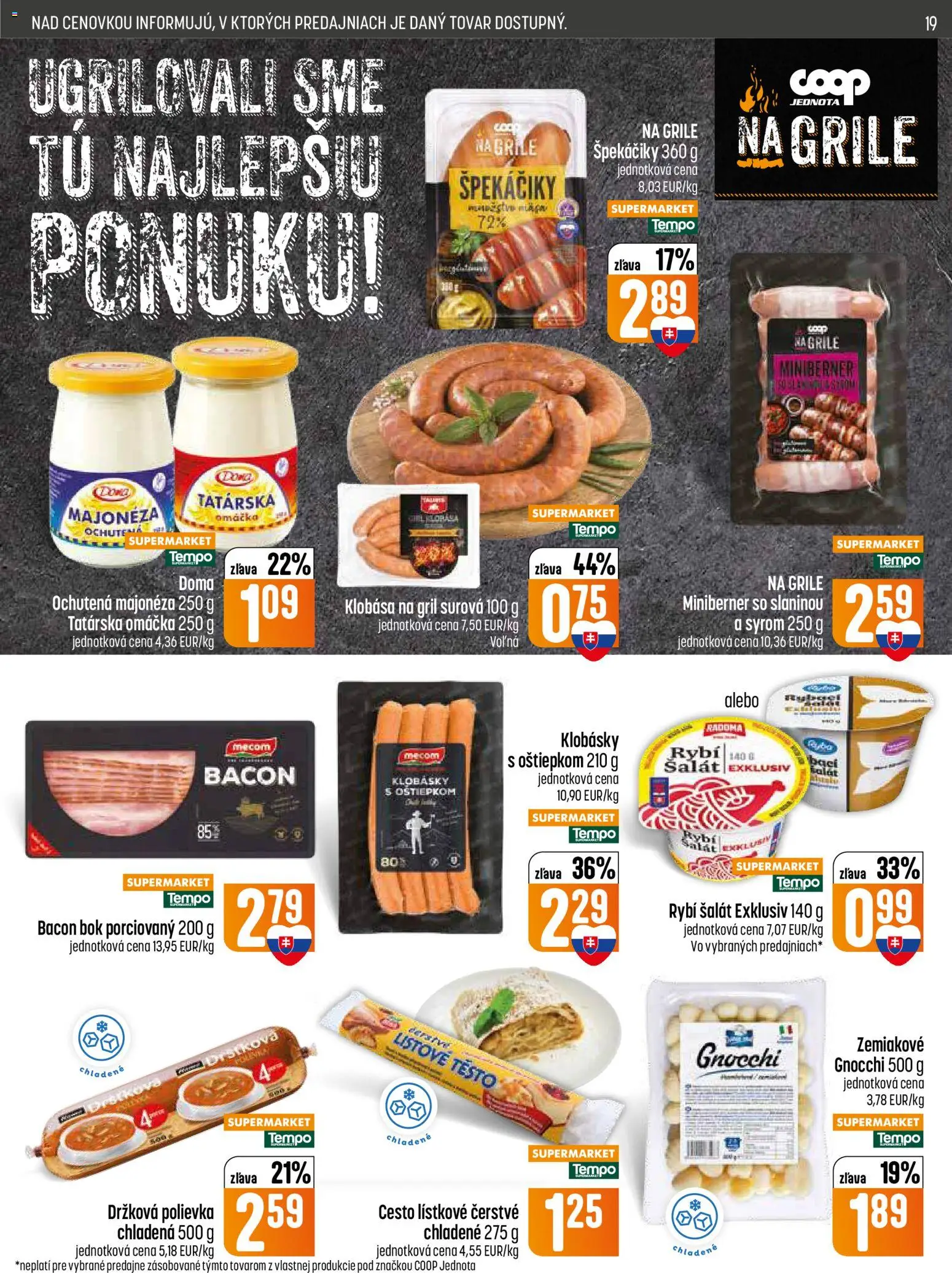 Nové COOP Jednota akcie – leták je platný od 25.06.2026 | Strana: 19 | Produkty: Gril, Klobása, Omáčka