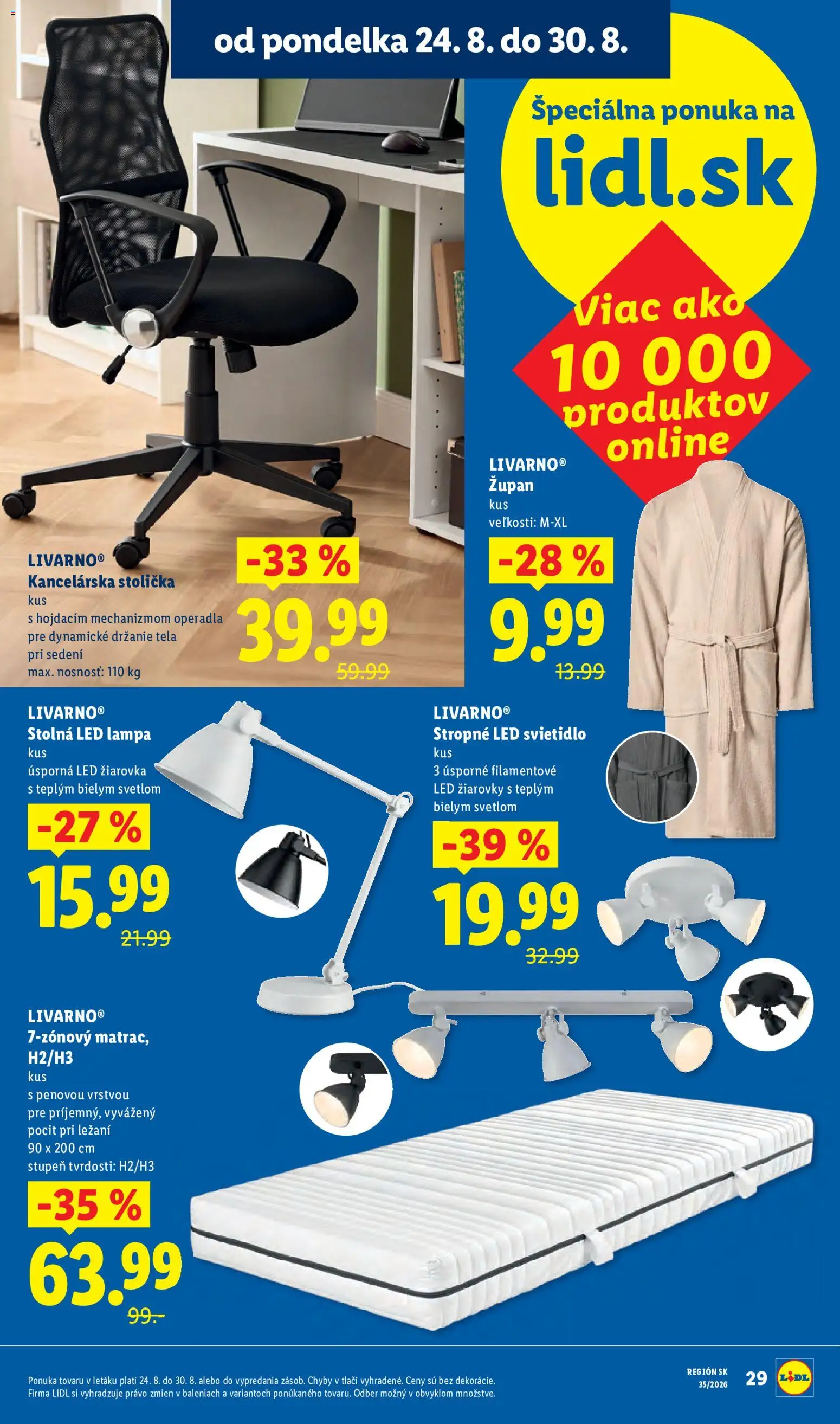 Nové Lidl akcie – leták je platný od 24.08.2026 | Strana: 6 | Produkty: Kancelárska stolička, Lampa, Led lampa, Led žiarovky