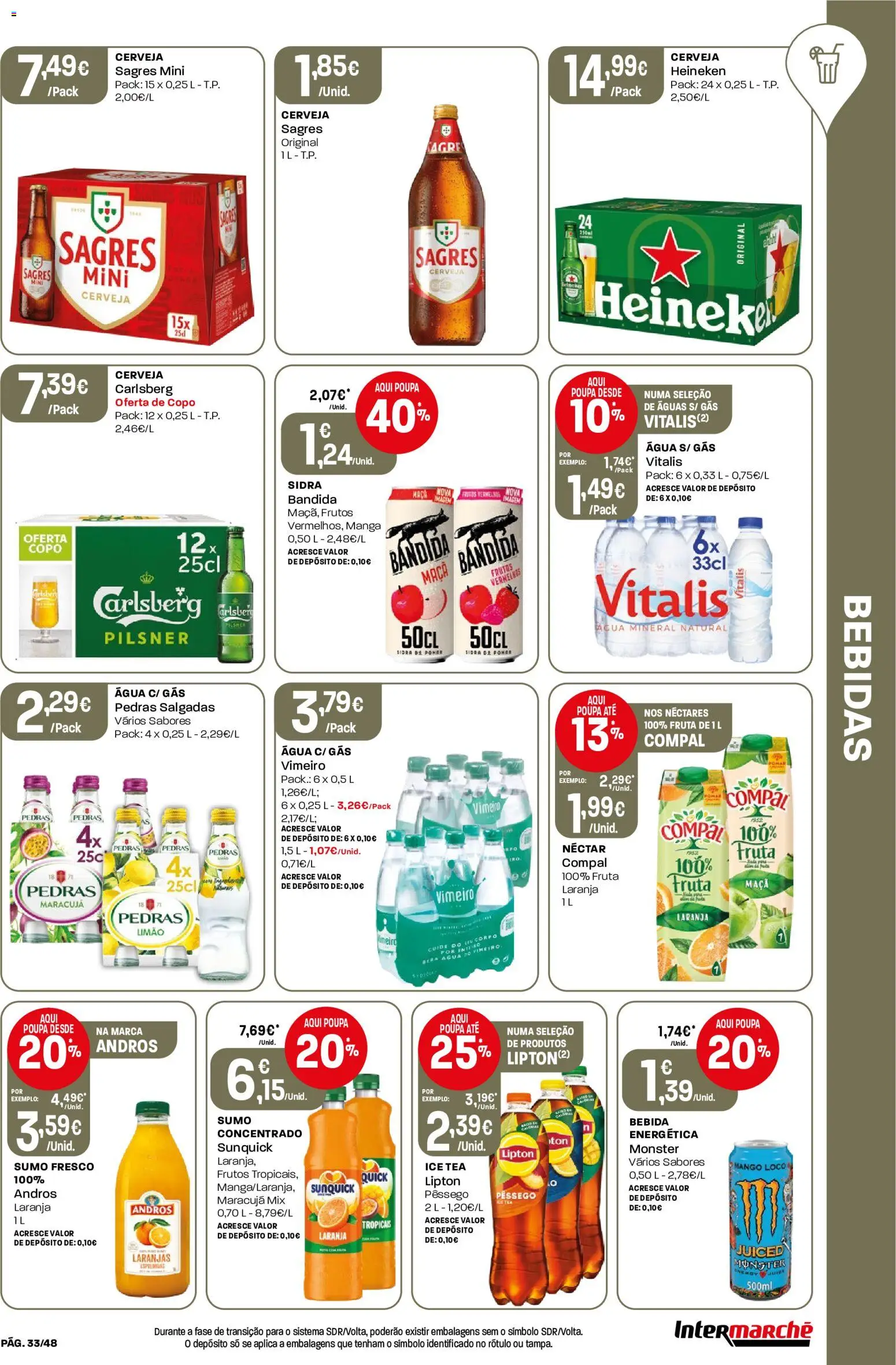 Intermarché folheto │ válido de 11.06.2026 | Página: 33 | Produtos: Agua, Sumo, Cerveja, Água mineral