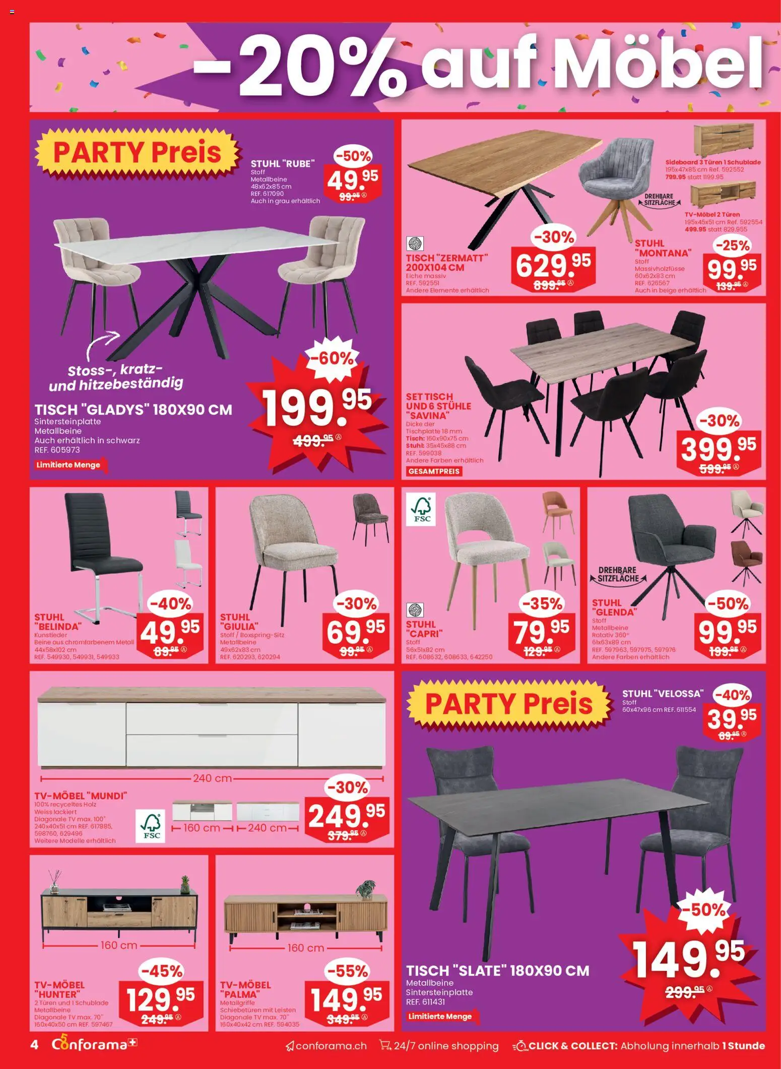 Conforama aktionen – gültig ab 09.09.2026 | Seite: 4 | Produkte: Tisch, Stuhl, TV, Sideboard