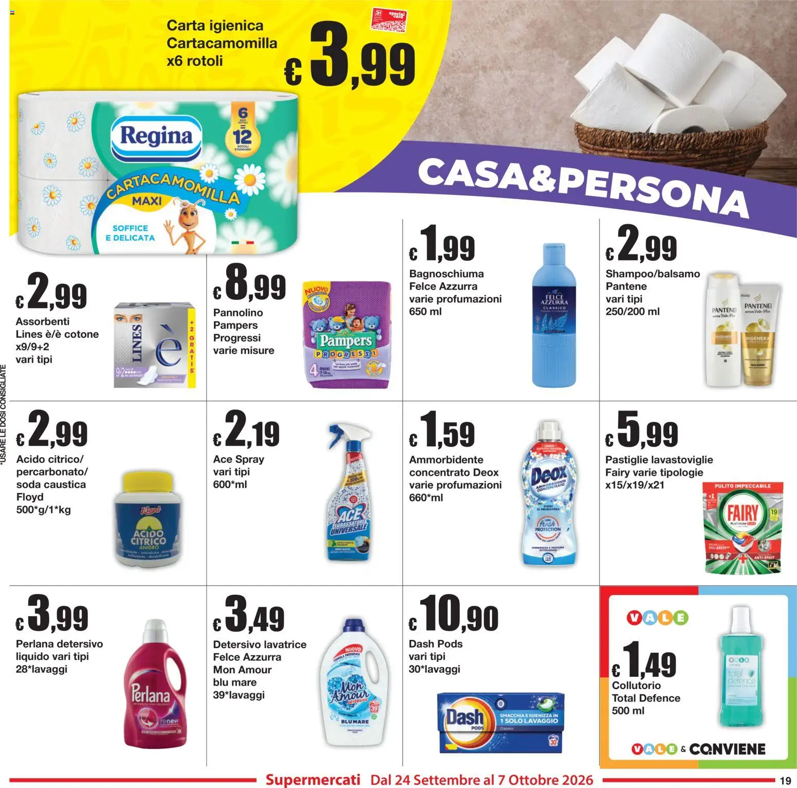 Volantino Sì con Te del 24/09/2026 | Pagina: 19 | Prodotti: Carta igienica, Collutorio, Sgrassatore, Lavatrice