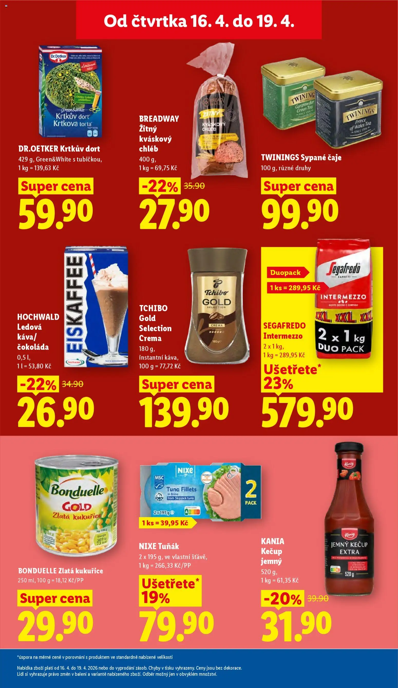 Lidl leták od 16.04.2026 | Strana: 19 | Produkty: Krtkův dort, Iced coffee, Crema, Segafredo