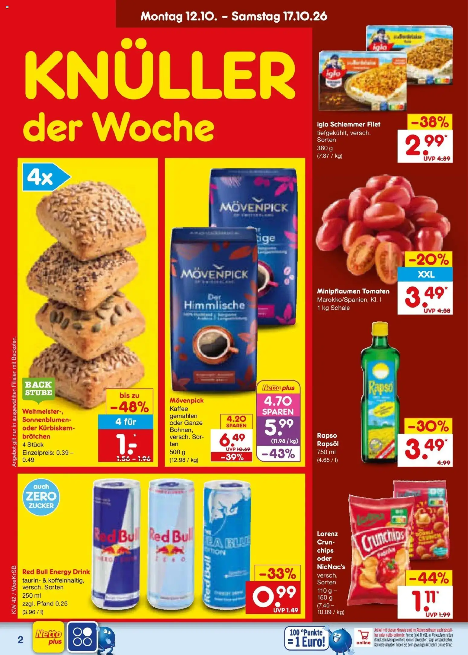 Netto Marken-Discount Prospekt Gemmingen (ab 12.10.2026) » Angebote | Seite: 2 | Produkte: Red bull, Kaffee, Chips, Rapso rapsol