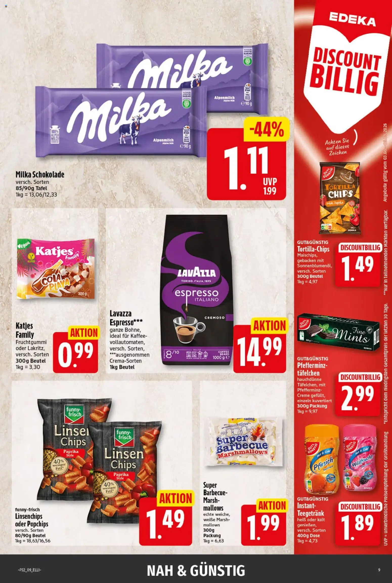 Elli Markt Prospekt Gütersloh – gültig ab 03.08.2026 | Seite: 9 | Produkte: Lavazza, Katjes, Milka, Pfirsich
