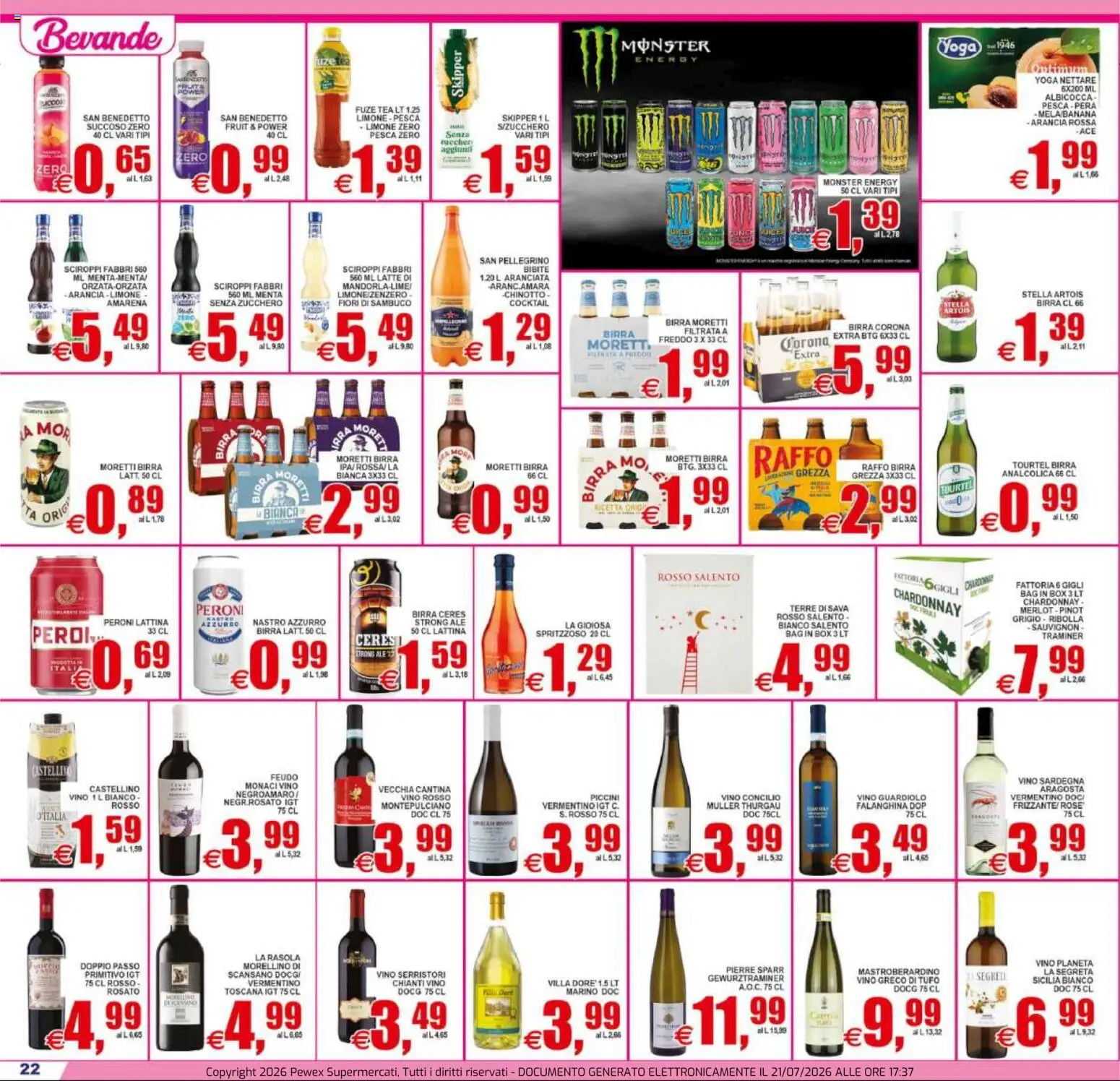 Volantino Pewex del 22/07/2026 | Pagina: 22 | Prodotti: Birra Moretti, Bibite, Arancia, Menta