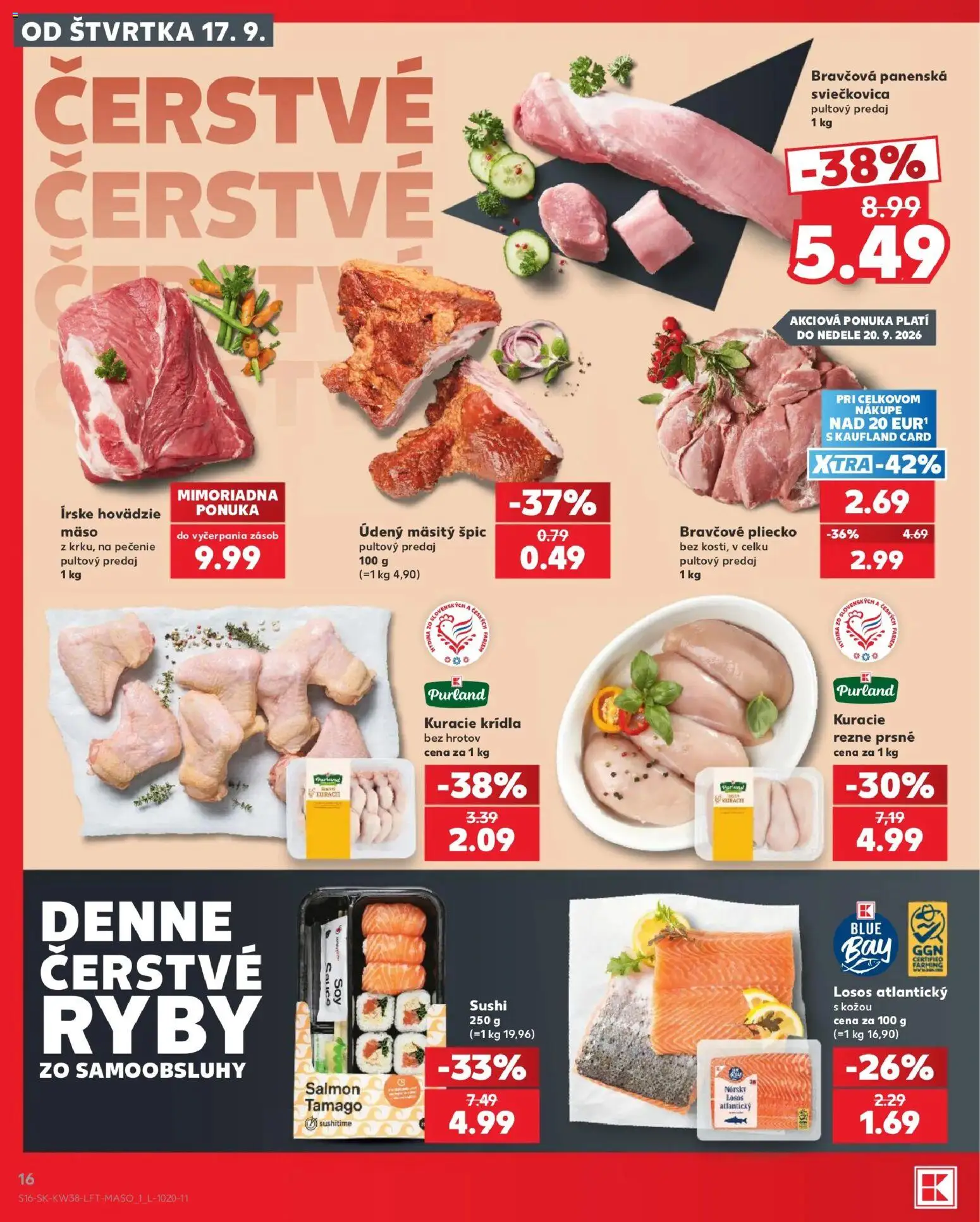 Nové Kaufland akcie – leták je platný od 17.09.2026 | Strana: 16 | Produkty: Mäso, Losos, Kuracie krídla, Rezne