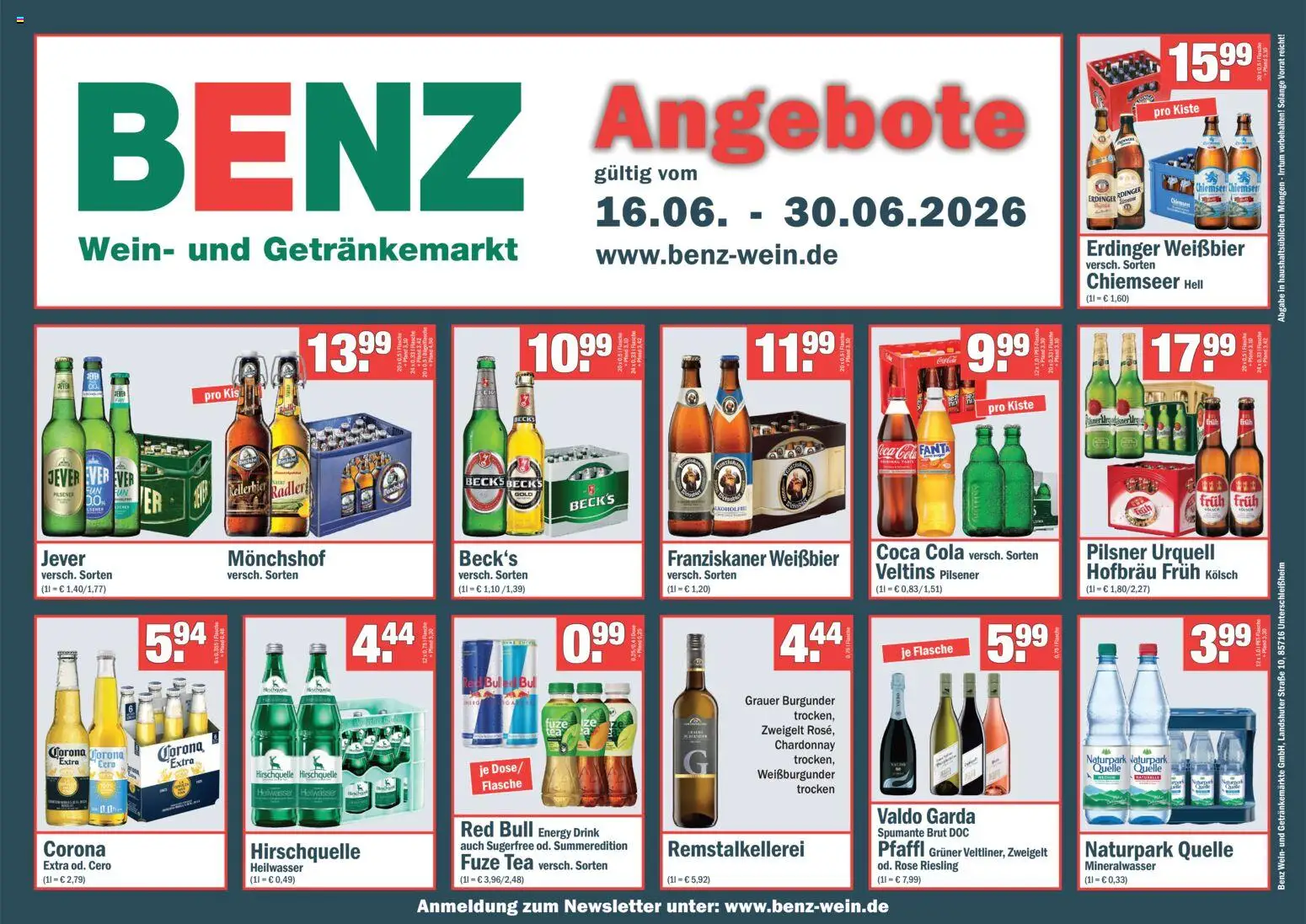 Benz Getränke Prospekt – gültig ab 16.06.2026 | Seite: 1 | Produkte: Fuze tea, Coca cola, Fanta, Veltins