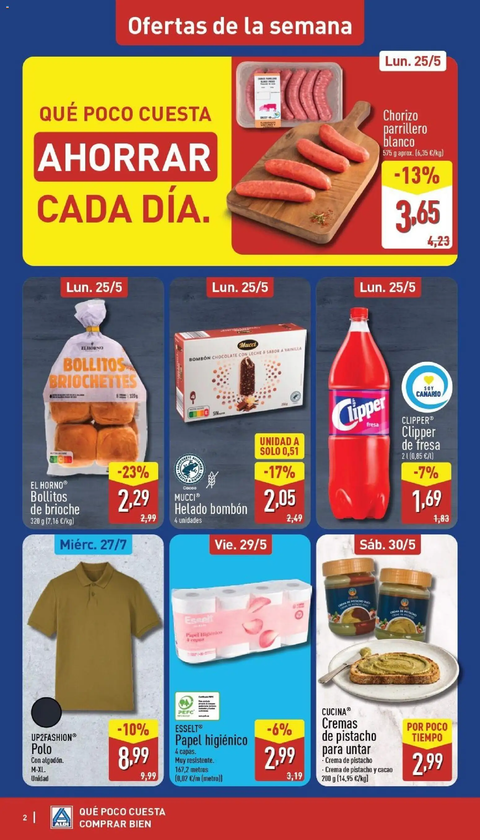 Aldi folleto Canarias │ válido desde el 25.05.2026 | Página: 2 | Productos: Helado bombón, Leche, Chocolate, Helado
