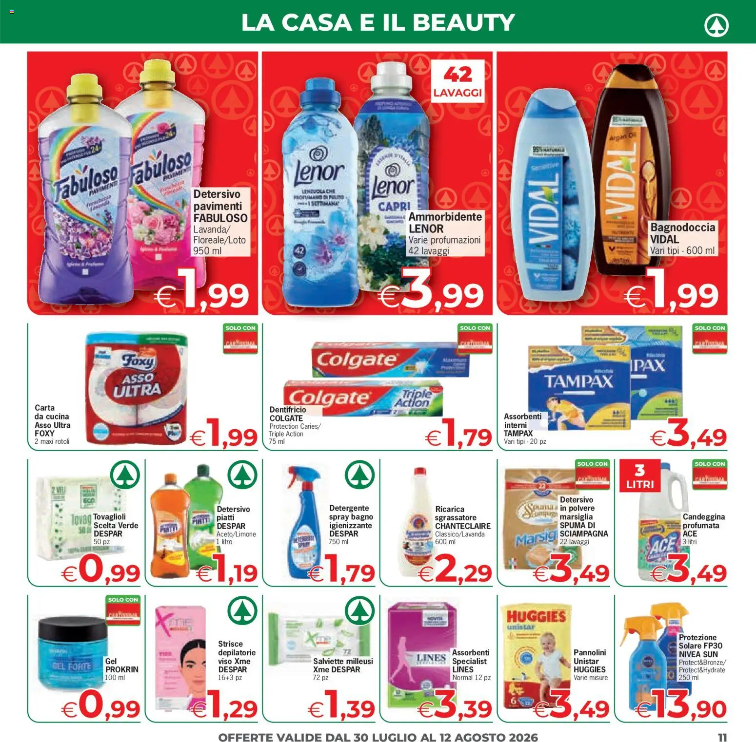 Volantino Eurospar del 30/07/2026 | Pagina: 11 | Prodotti: Pannolini, Detergente, Sgrassatore, Bagno