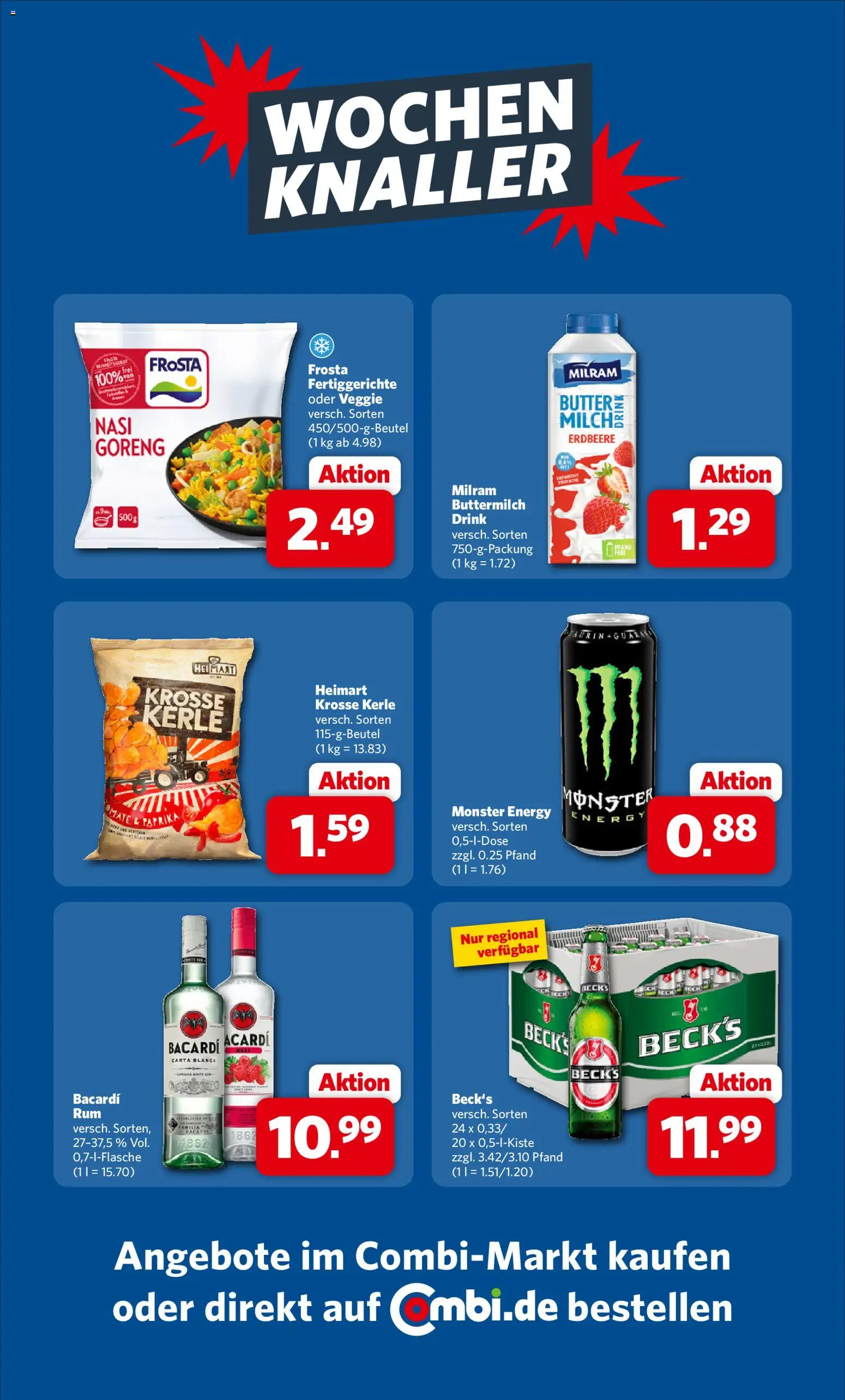 Combi Wochenknaller – gültig ab 09.08.2026 | Seite: 1 | Produkte: Buttermilch, Energy, Monster, Fertiggerichte