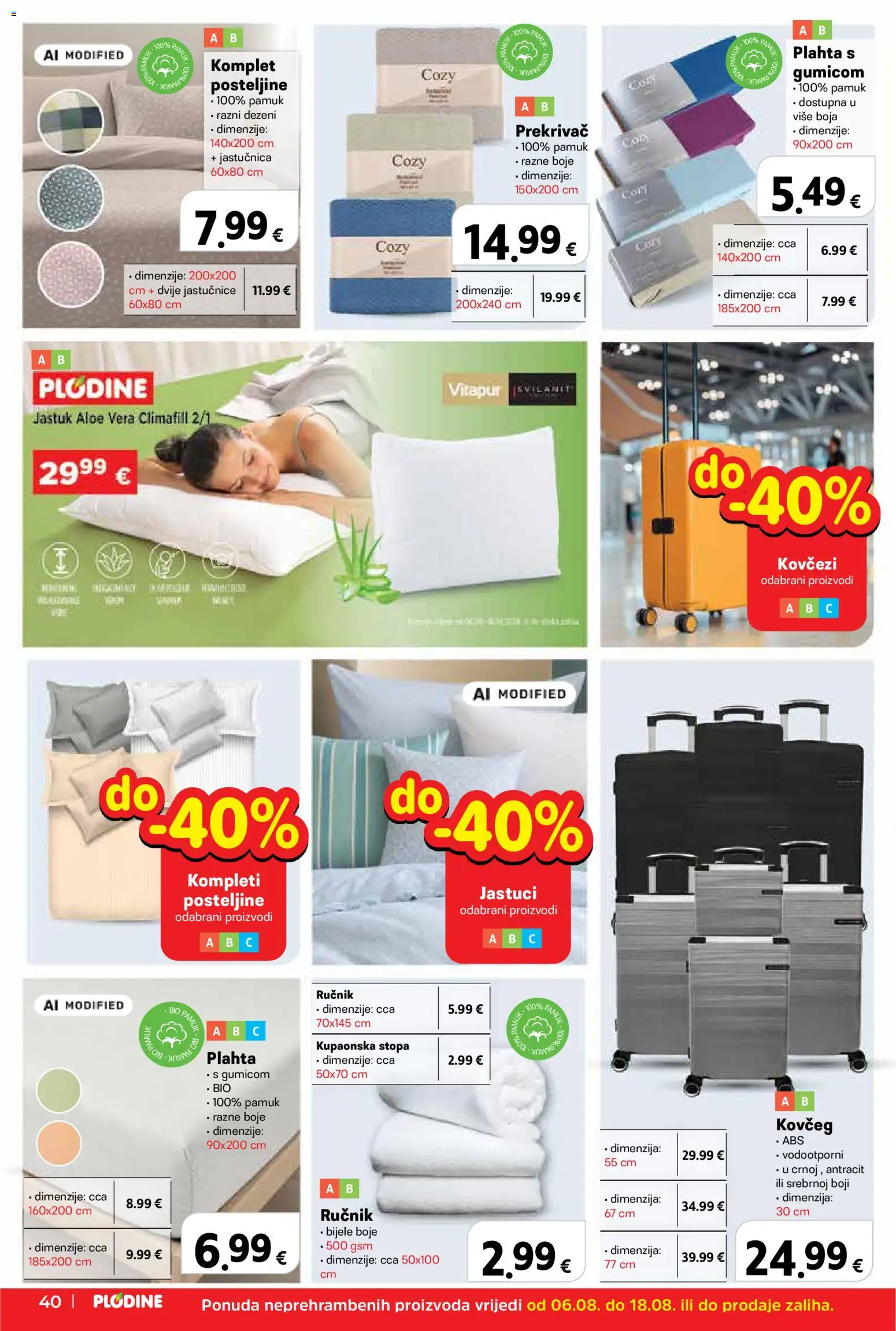 Plodine katalog | vrijedi od 06.08.2026 | Stranica: 40 | Proizvodi: Jastuk, Ručnik, Jastučnica, Plahta