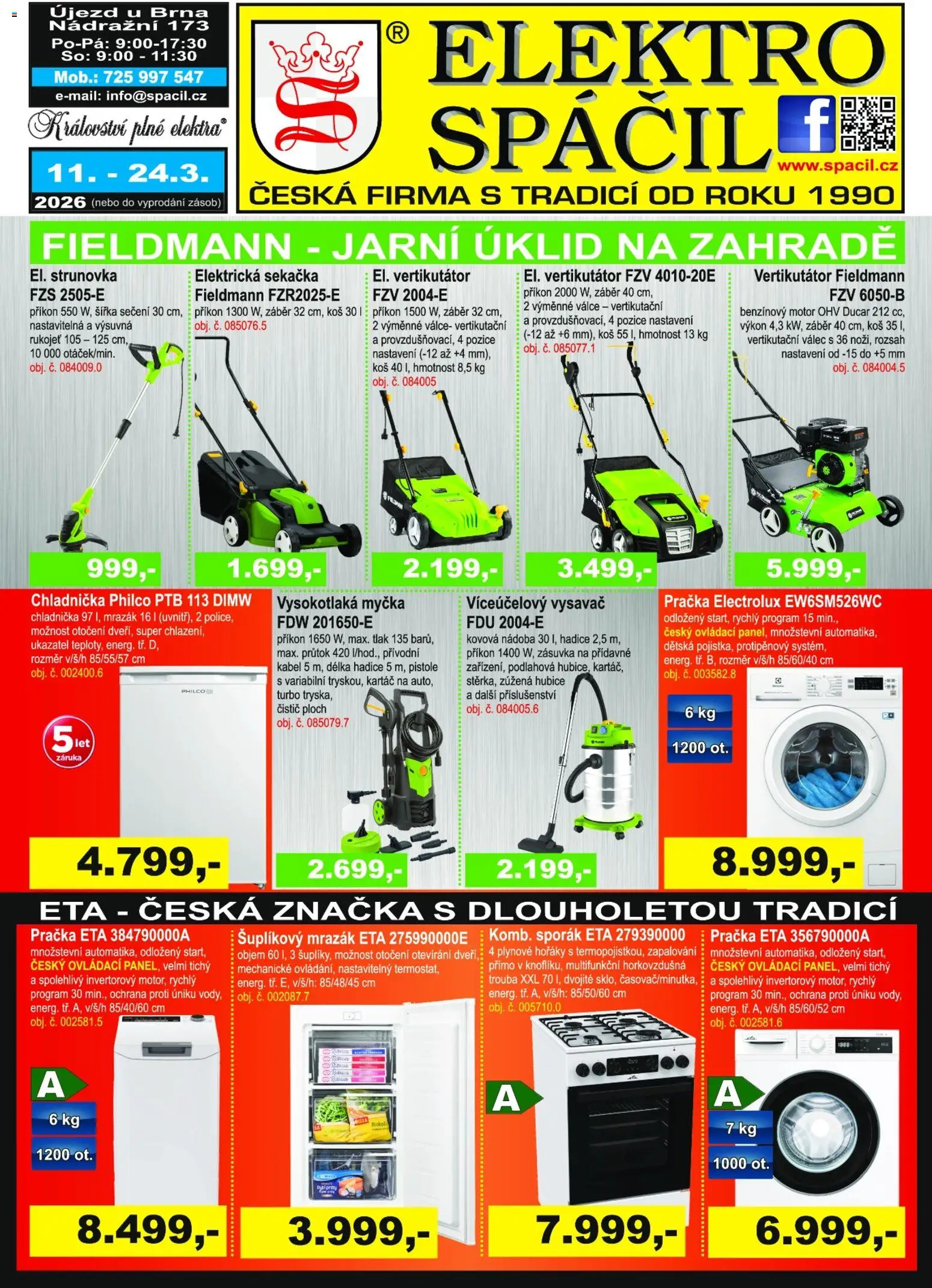 Elektro Spáčil leták od 11.03.2026 | Strana: 1 | Produkty: Kabel, Vysavač, Elektro, Elektrická sekačka