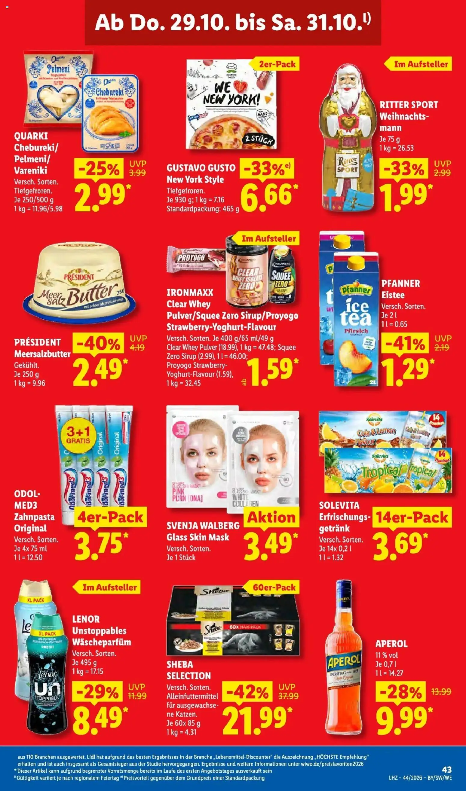 Lidl Prospekt Ehringshausen (ab 26.10.2026) zum Blättern » Angebote | Seite: 65 | Produkte: Lenor, Butter, Ritter sport, Aperol
