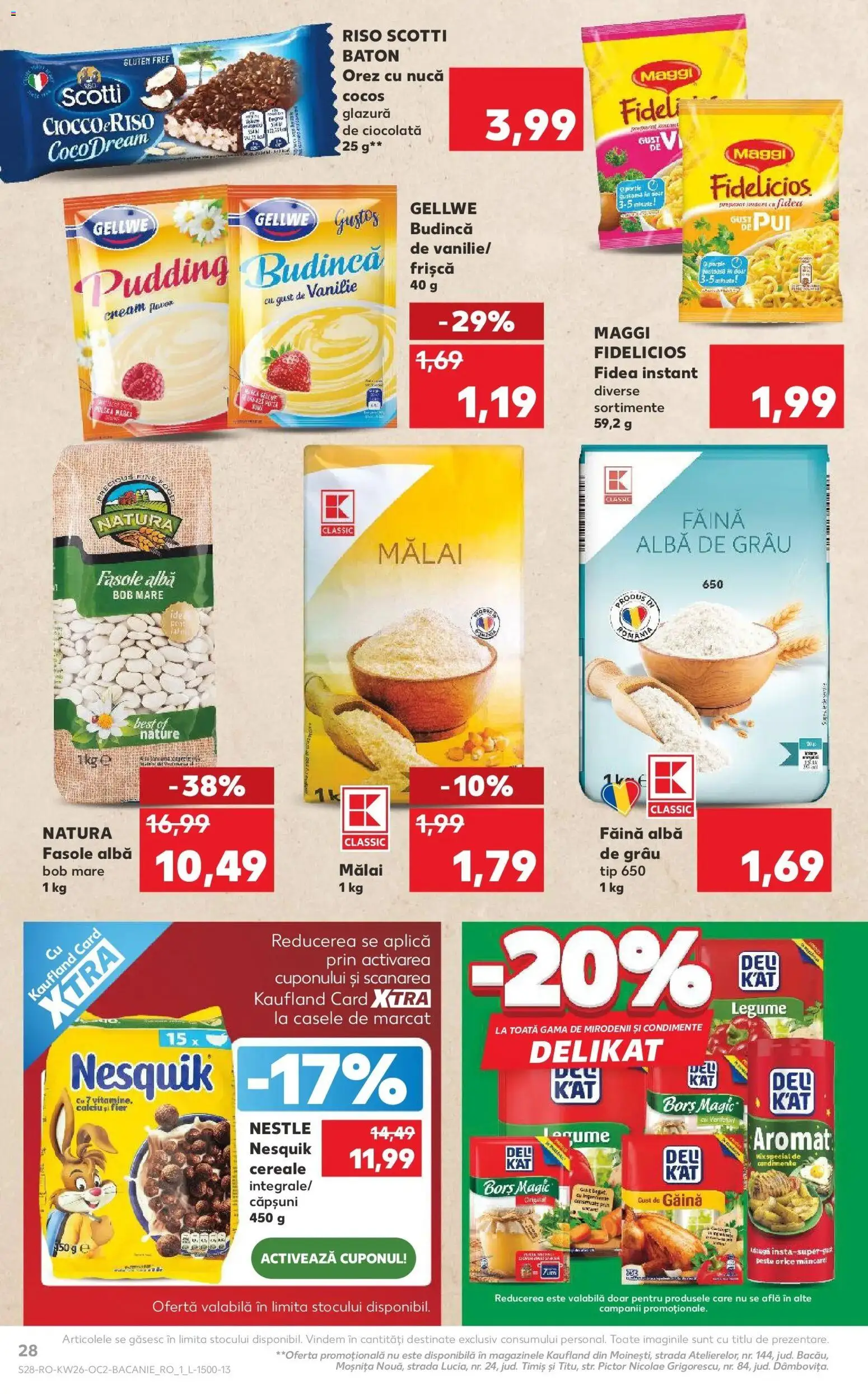 Noul catalog Kaufland – valabil de la 24.06.2026 | Pagină: 28 | Produse: Ciocolată, Făină, Cereale, Fasole albă