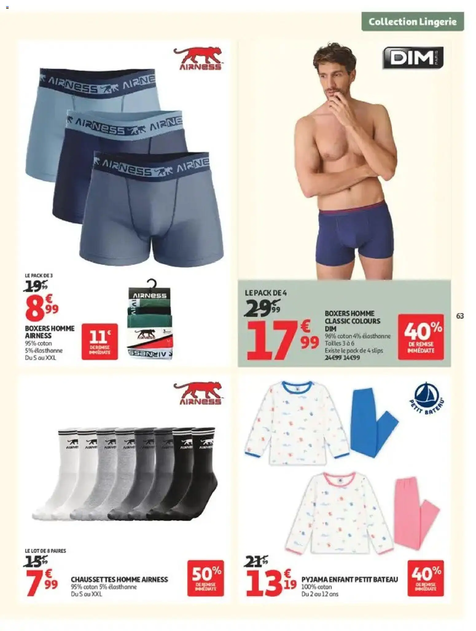 {H1} | Page: 63 | Produits: Coton, Boxers, Slips, Chaussettes homme