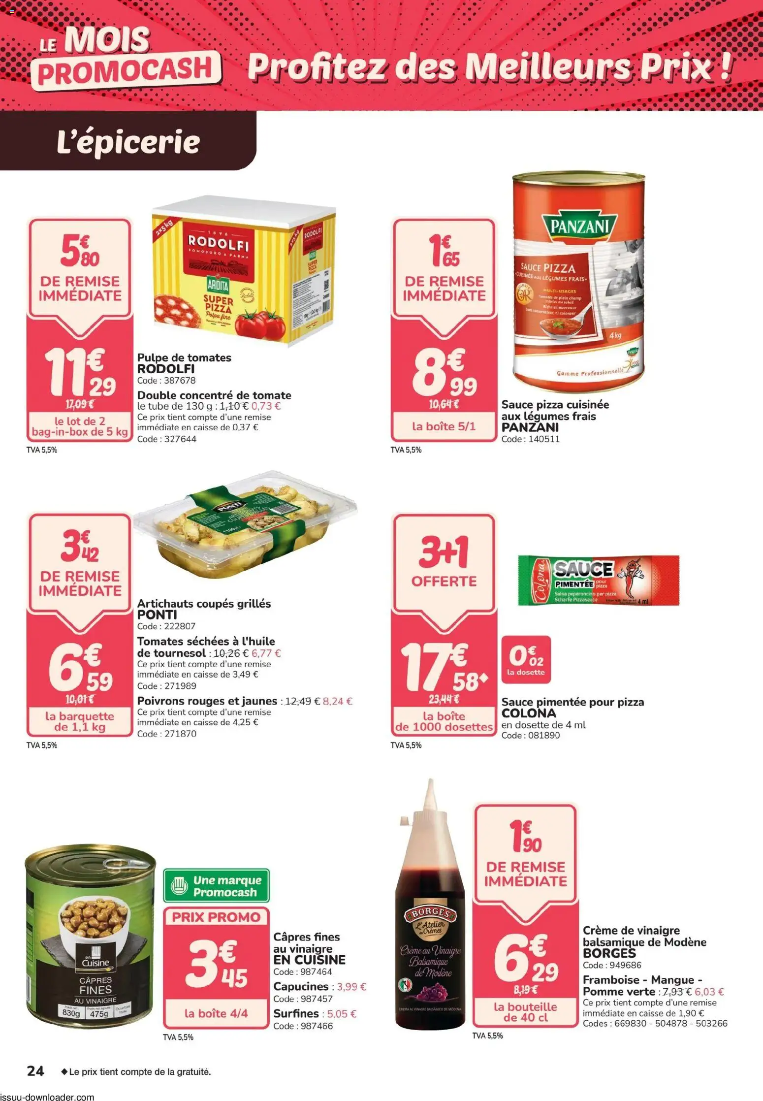 {H1} | Page: 24 | Produits: Sauce pizza, Tomates séchées, Vinaigre, Pizza