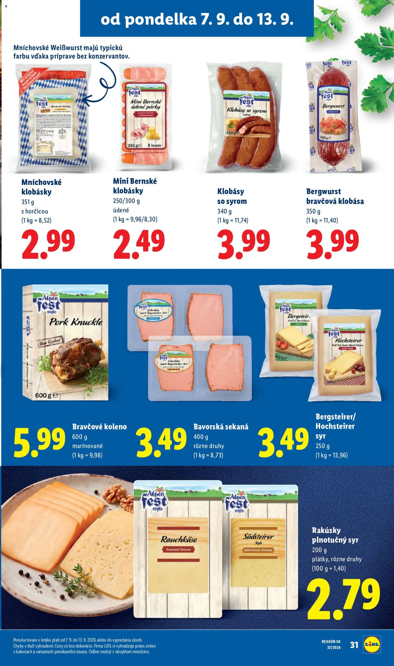 Nové Lidl akcie – leták je platný od 07.09.2026 | Strana: 35 | Produkty: Koleno, Klobása, Bravčové koleno, Párky