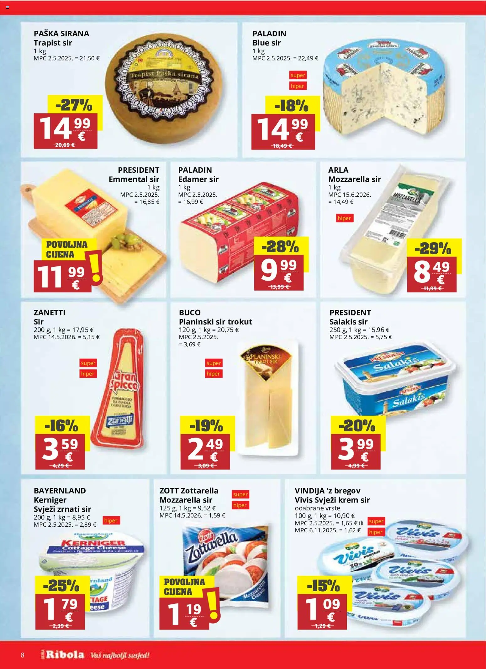 Ribola katalog | vrijedi od 08.07.2026 | Stranica: 8 | Proizvodi: Vindija, Krem sir, Sir, Trapist