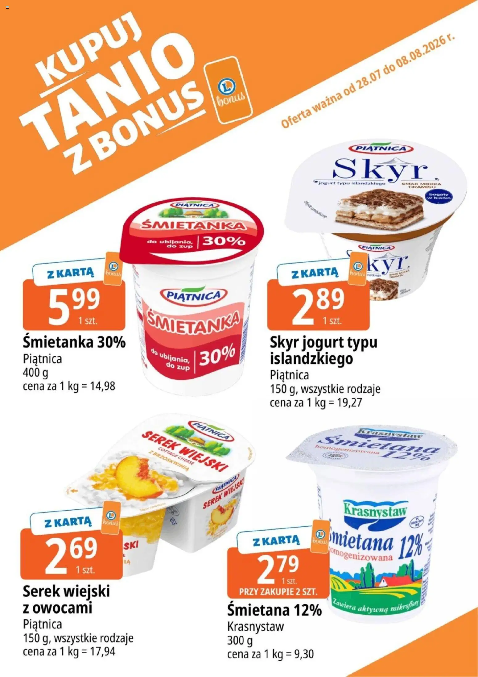 E.Leclerc gazetka - Kupuj Tanio Z Bonus od 28.07.2026 | Strona: 9 | Produkty: Karta, Serek, Tiramisu, Śmietana