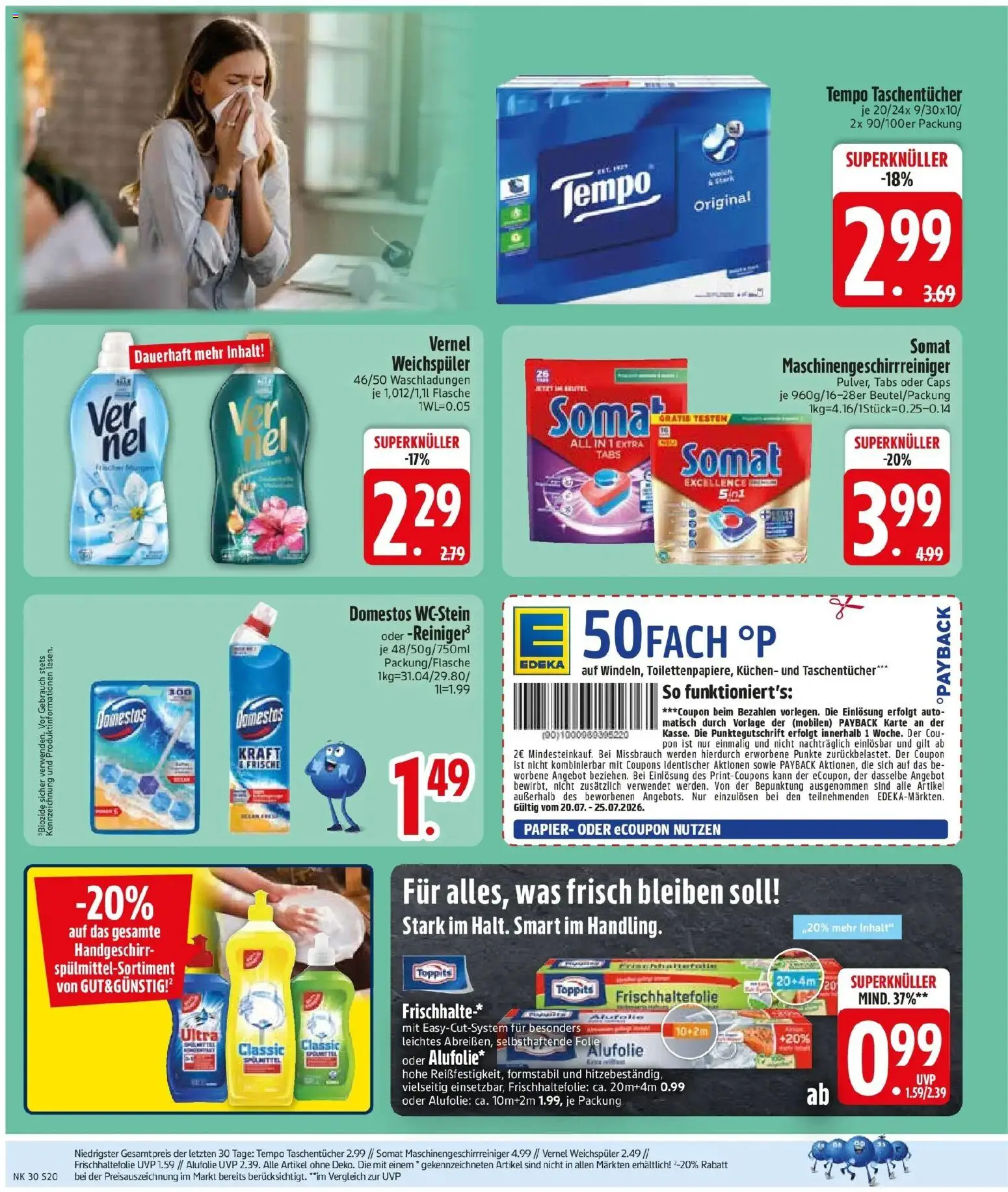 Edeka prospekt Langquaid – gültig ab 20.07.2026 | Seite: 22 | Produkte: Weichspüler, Tempo, Kuchen, Vernel