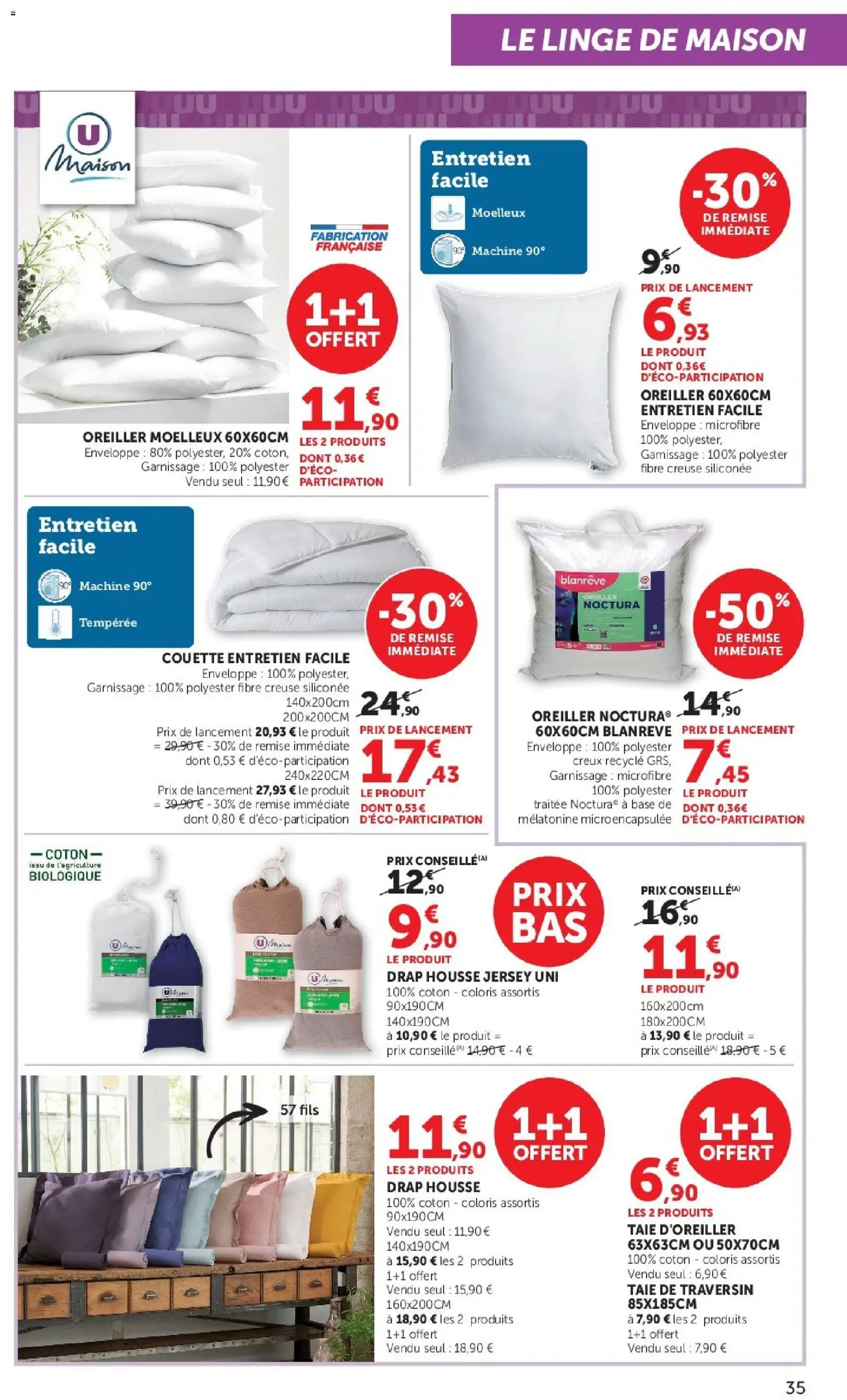 {H1} | Page: 35 | Produits: Coton, Enveloppe, Oreiller, Drap housse
