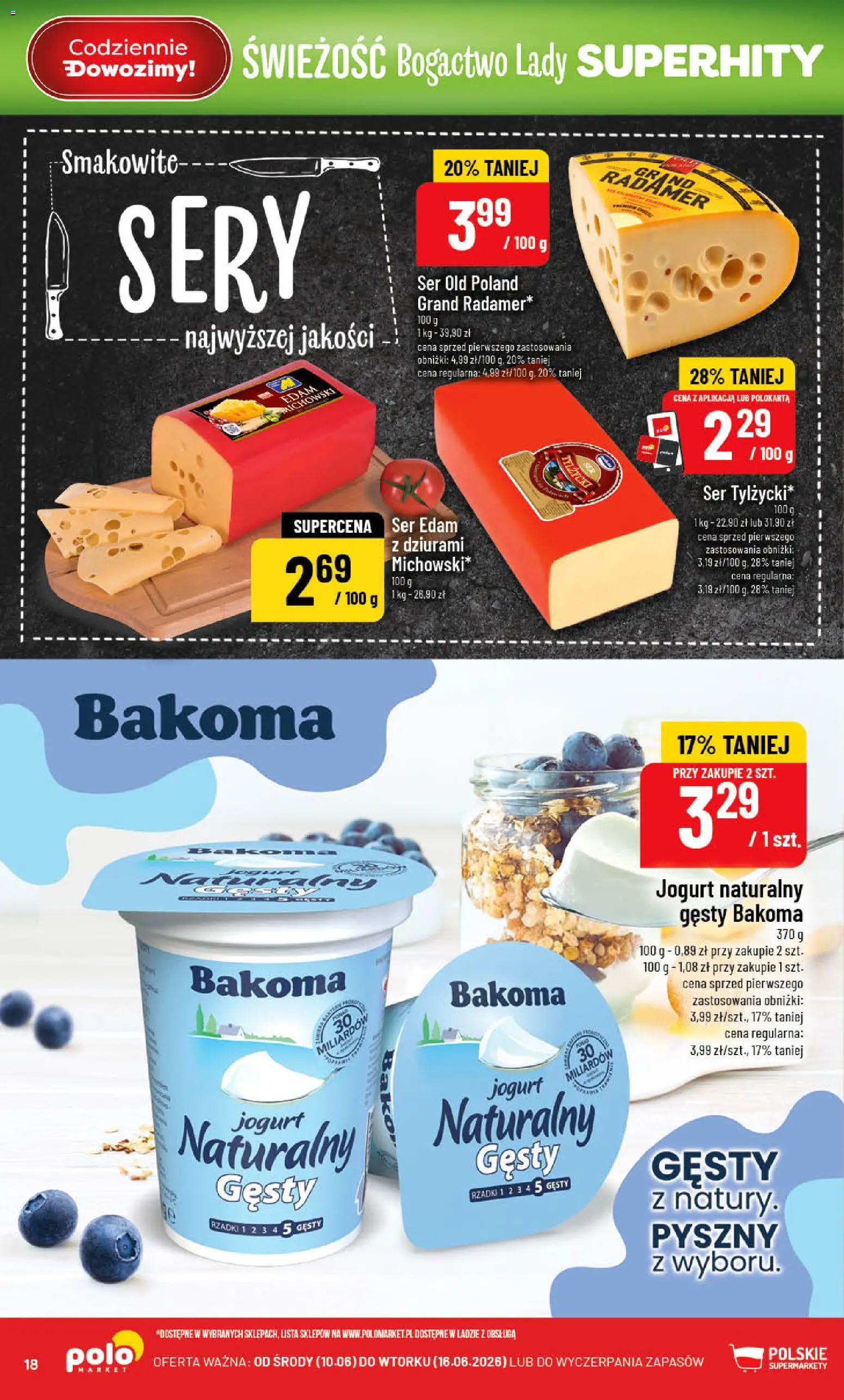 POLOmarket gazetka od 10.06.2026 | Strona: 18 | Produkty: Jogurt naturalny gęsty, Jogurt naturalny, Sery, Jogurt