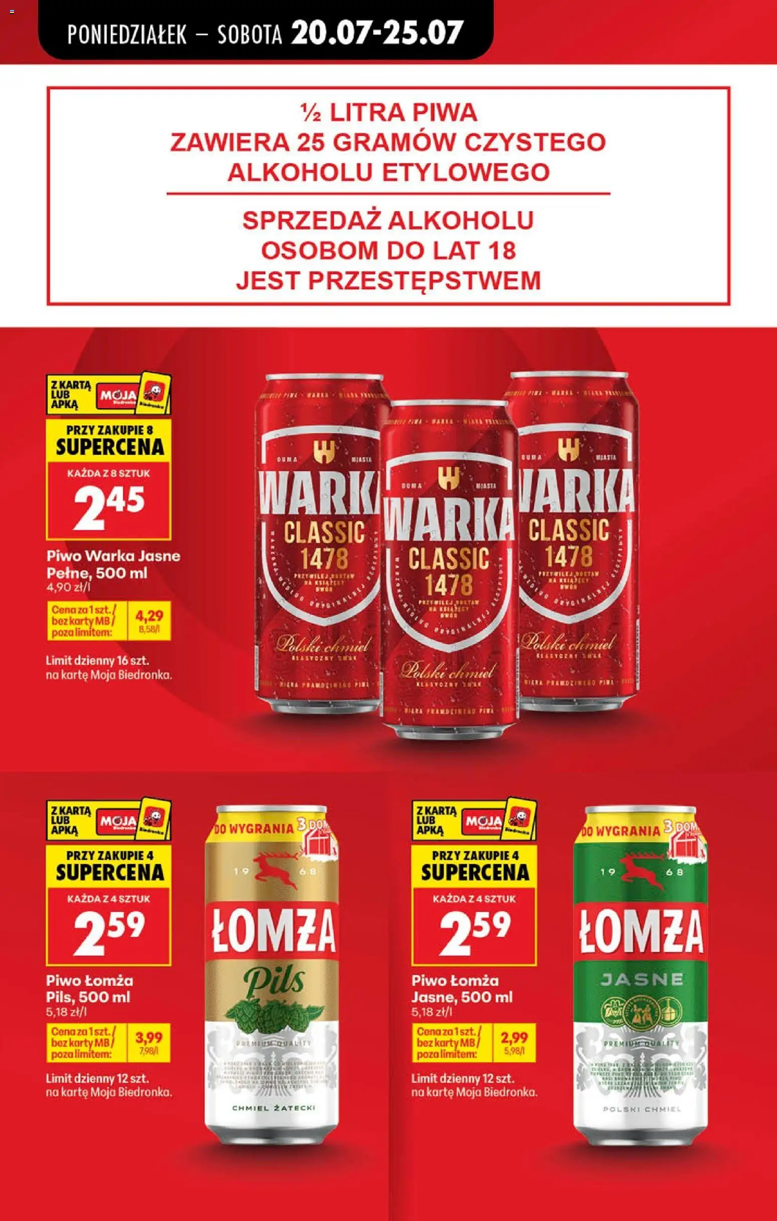 Biedronka gazetka od poniedziałku od 20.07.2026 | Strona: 15 | Produkty: Karta, Warka, Piwo Warka, Piwo