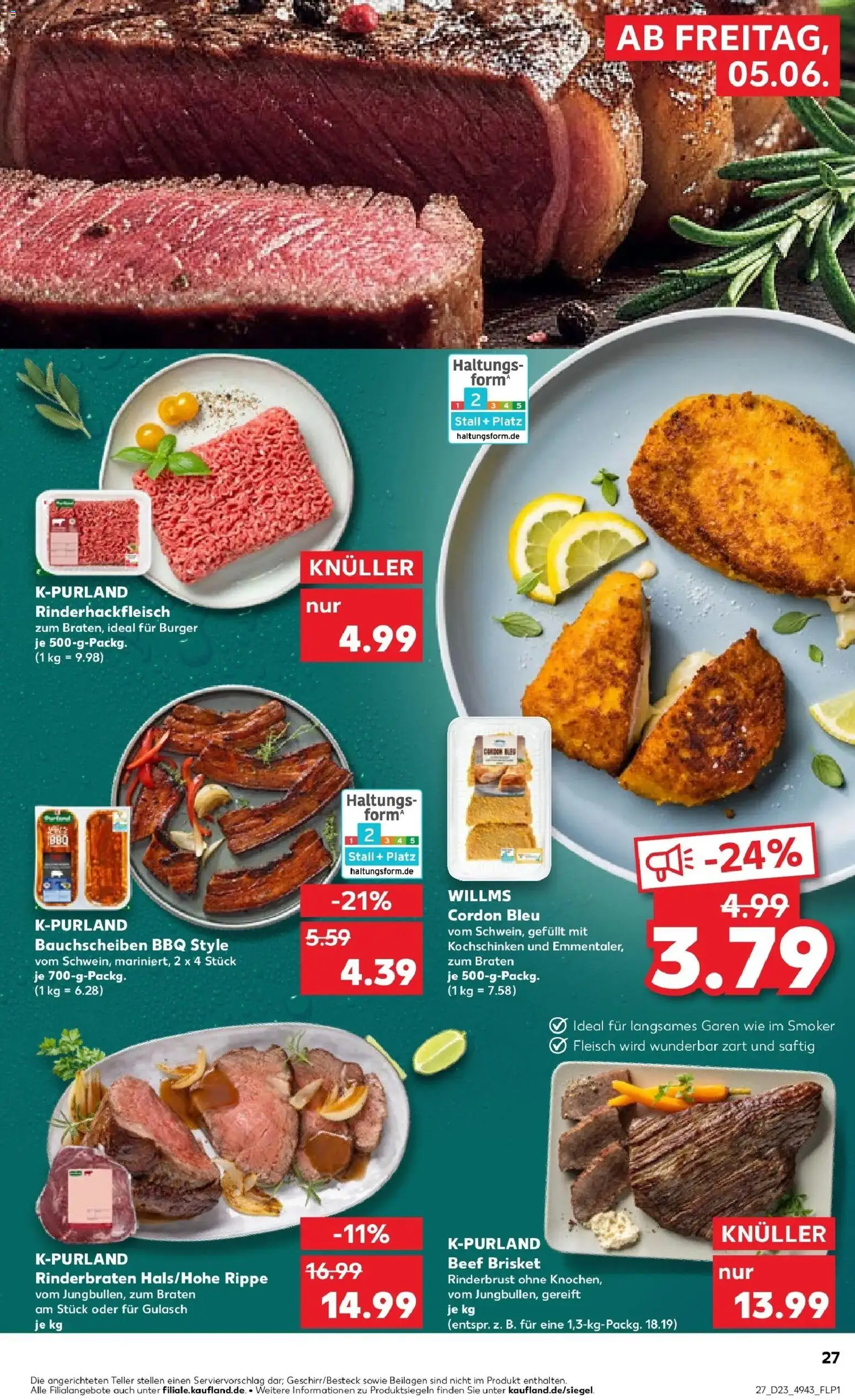 Kaufland Prospekt Kerpen – gültig ab 04.06.2026 | Seite: 27 | Produkte: Rinderbraten, Burger, Gulasch, Fleisch
