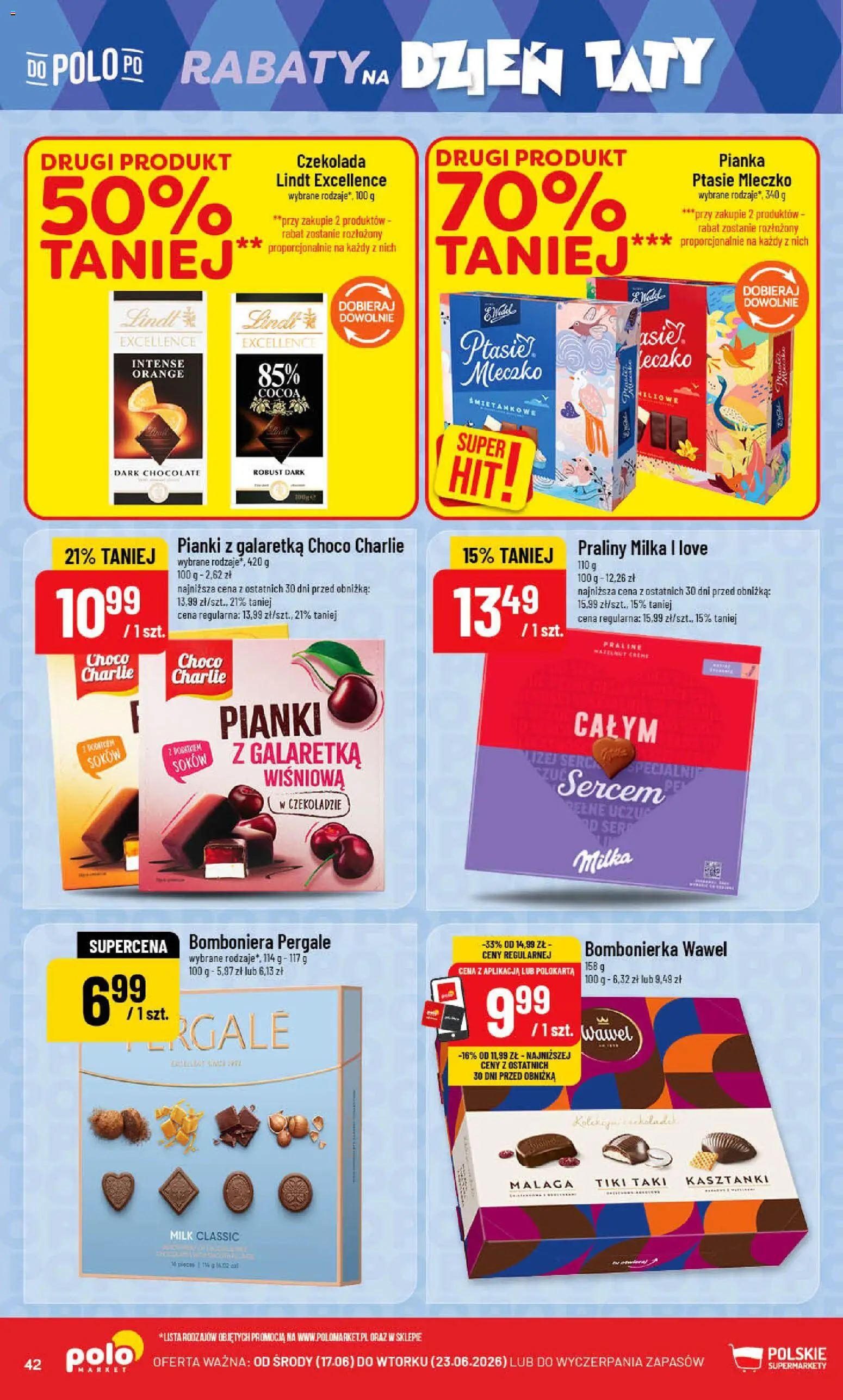POLOmarket gazetka od 17.06.2026 | Strona: 42 | Produkty: Praliny, Bombonierka, Milka, Czekolada