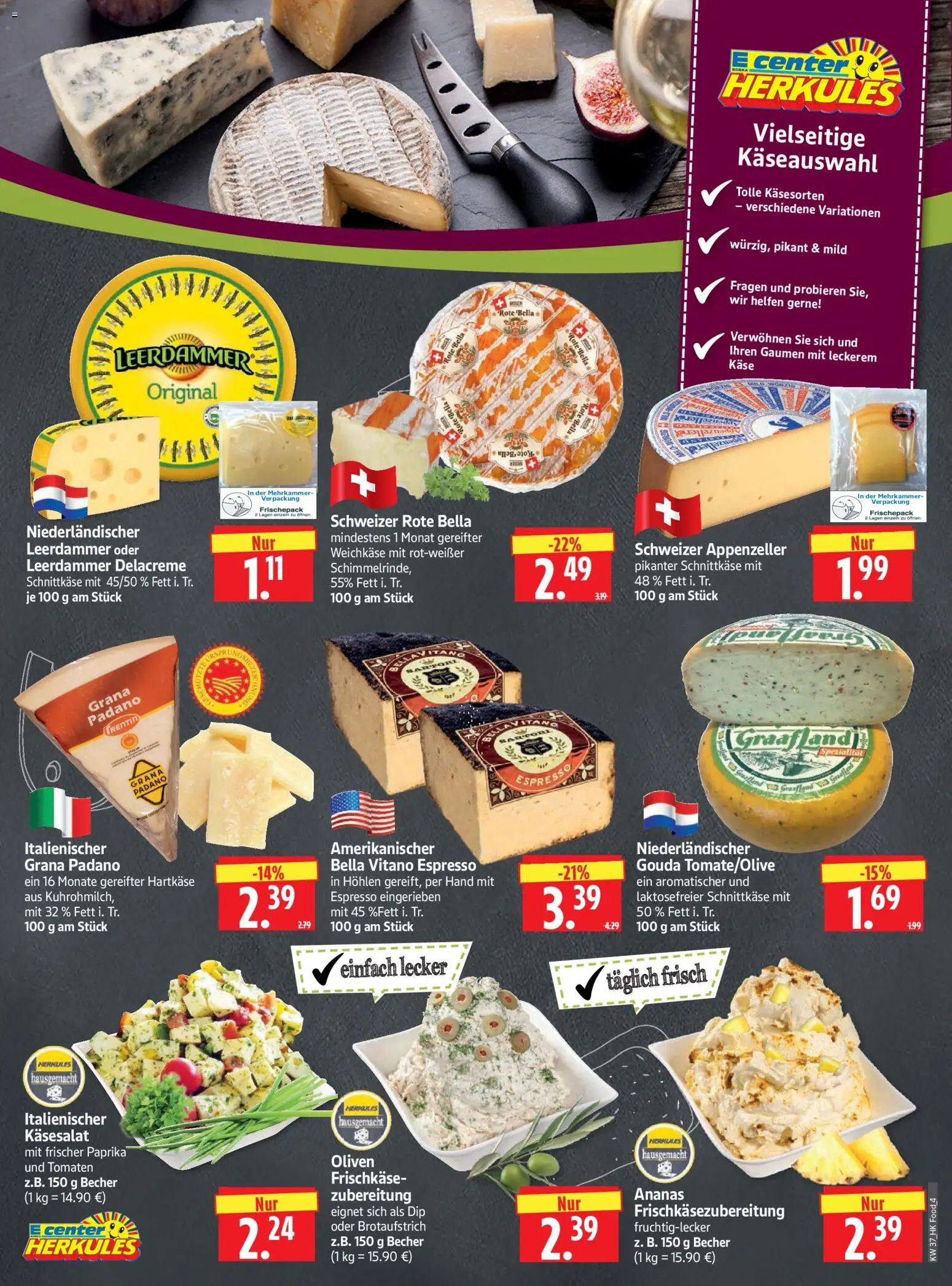 HERKULES Prospekt – gültig ab 07.09.2026 | Seite: 4 | Produkte: Grana Padano, Gouda, Tomaten, Frischkase