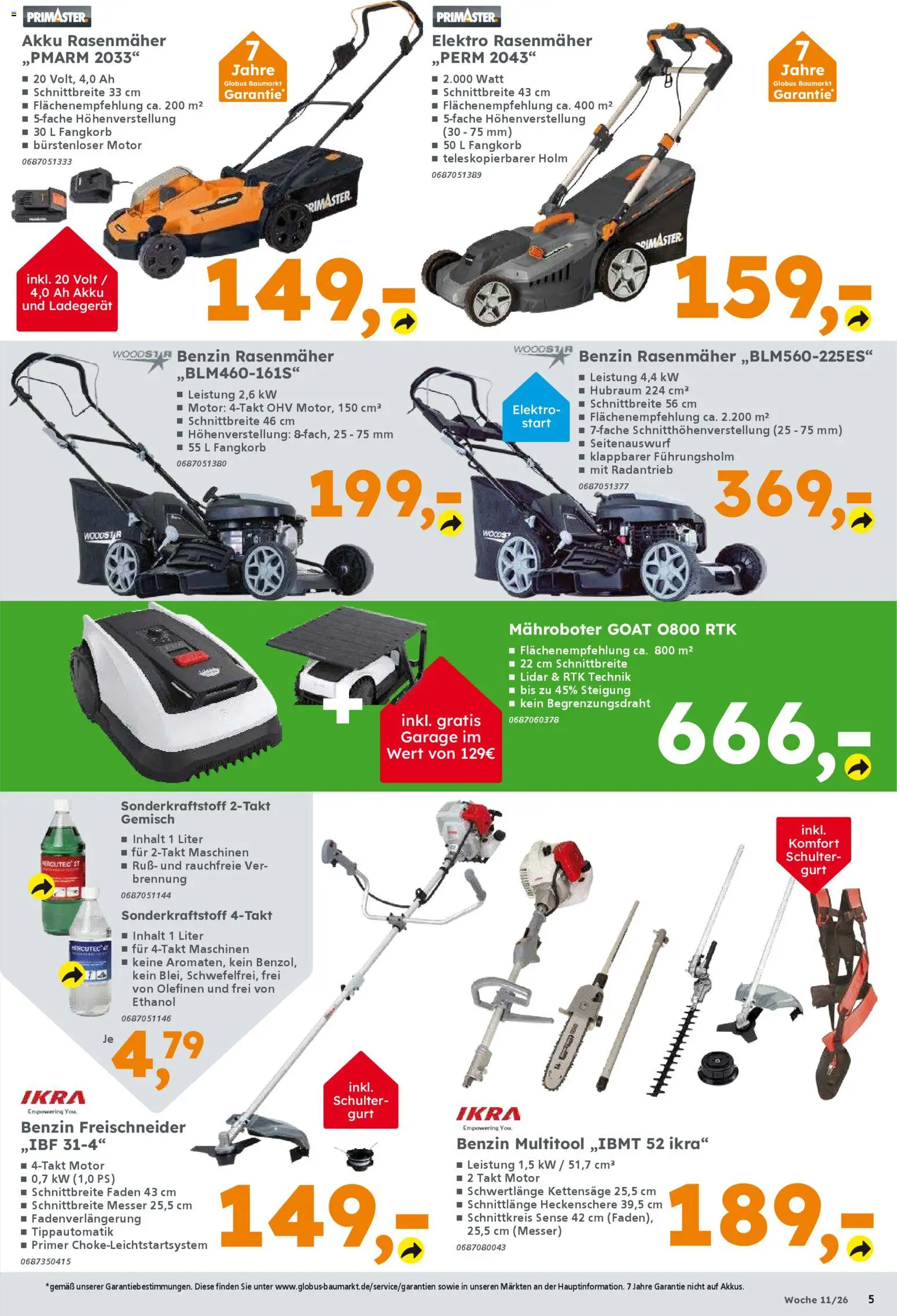 Globus Baumarkt Prospekt 	 – gültig ab 09.03.2026 | Seite: 5 | Produkte: Rasenmäher, Primer, Ladegerät