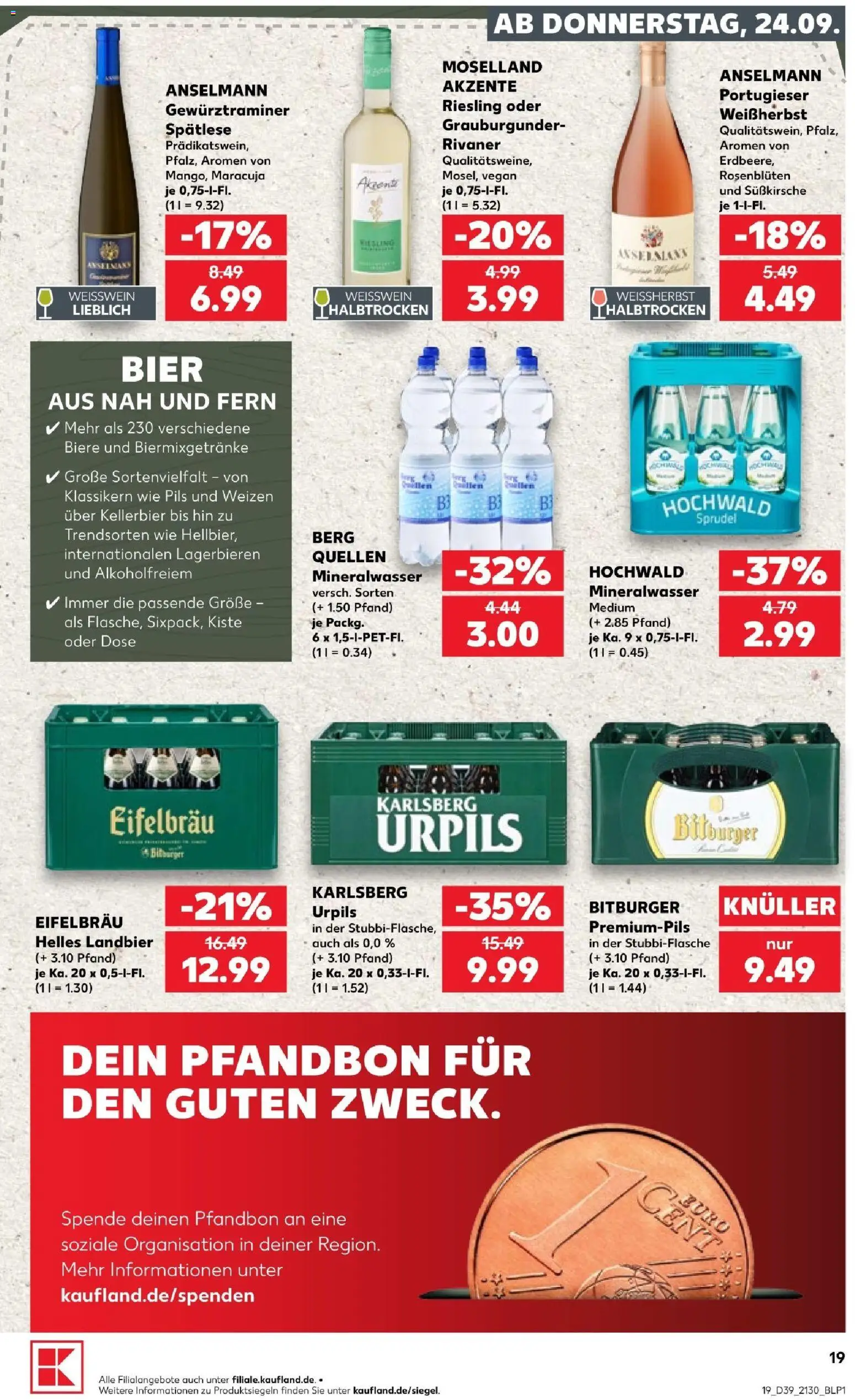 Kaufland Prospekt Speyer – gültig ab 24.09.2026 | Seite: 19 | Produkte: Bitburger, Bier, Pils, Mineralwasser