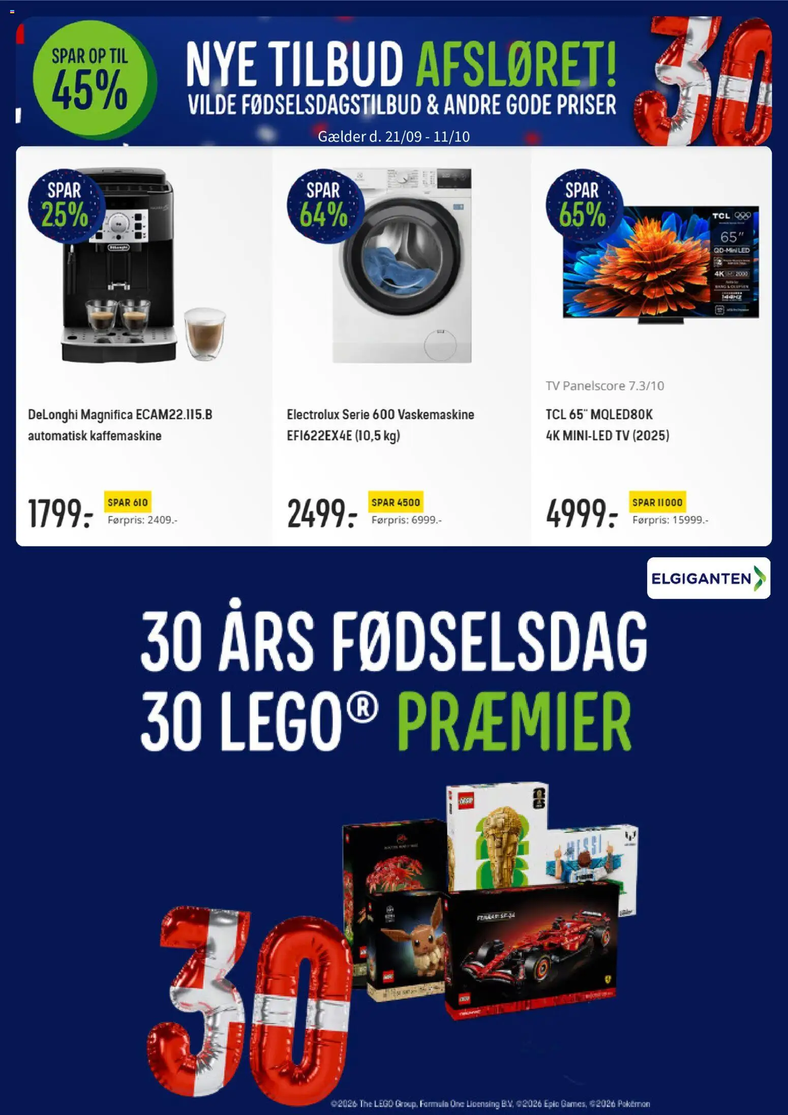 Elgiganten tilbudsavis – gyldig fra 21/09/2026 | Side: 1 | Produkter: TV, Vaskemaskine, Kaffemaskine