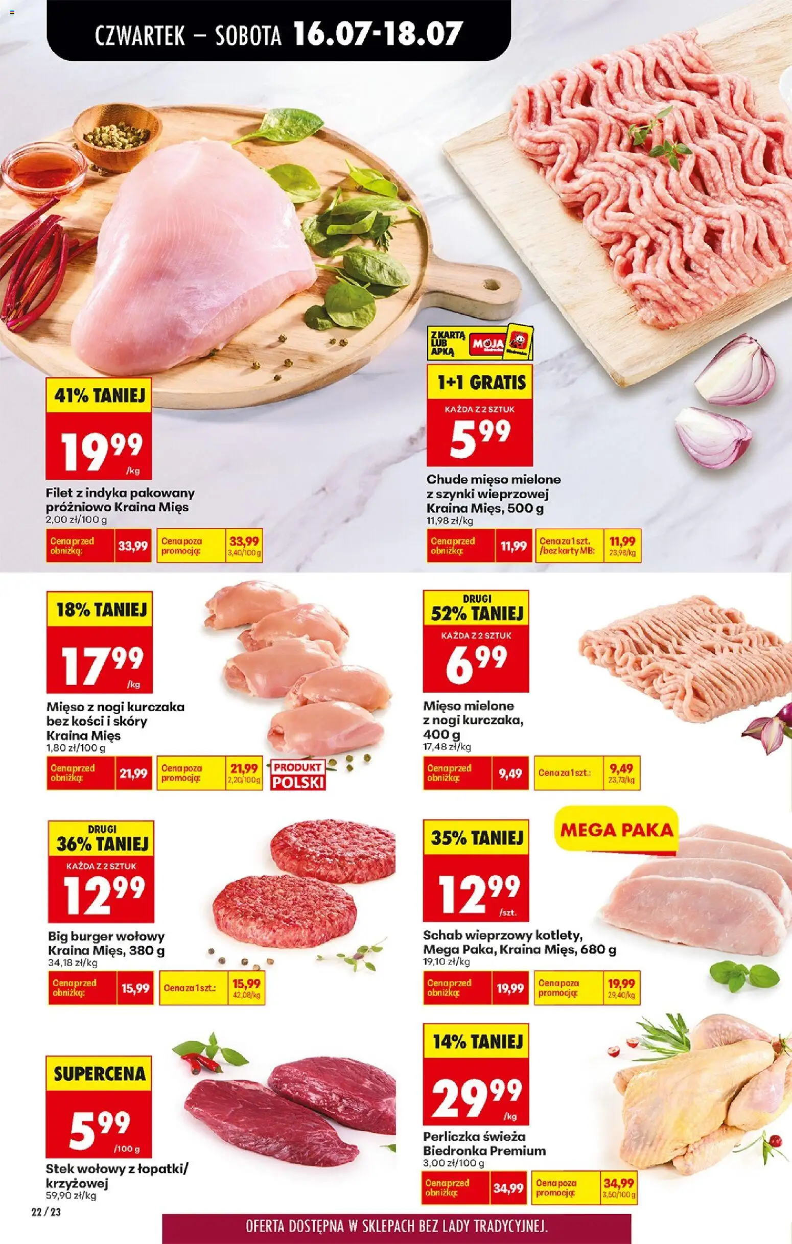Biedronka gazetka od czwartku od 16.07.2026 | Strona: 30 | Produkty: Burger wołowy, Mięso, Kraina mięs, Mięso mielone