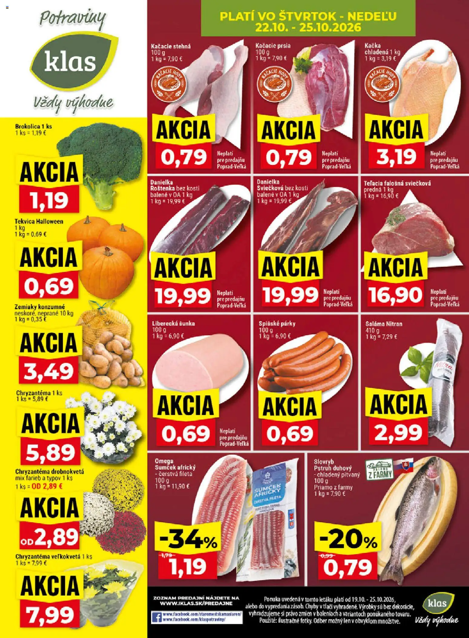Nové Klas akcie – leták je platný od 19.10.2026 | Strana: 25 | Produkty: Šunka, Pstruh, Stehná, Tekvica