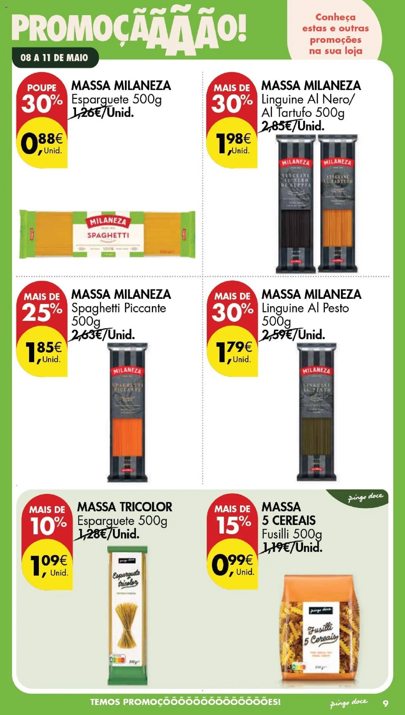 Pingo Doce Poupe este Fim de Semana │ válido de 08.05.2026 | Página: 9 | Produtos: Esparguete, Cereais, Massa, Massa milaneza