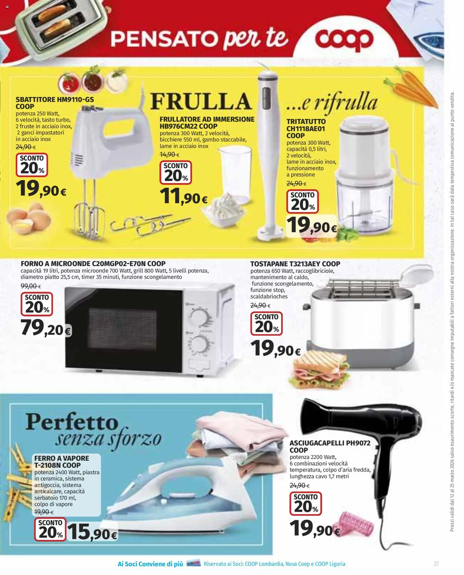Volantino COOP del 12.03.2026 | Pagina: 27 | Prodotti: Sbattitore, Forno a microonde, Asciugacapelli, Tostapane