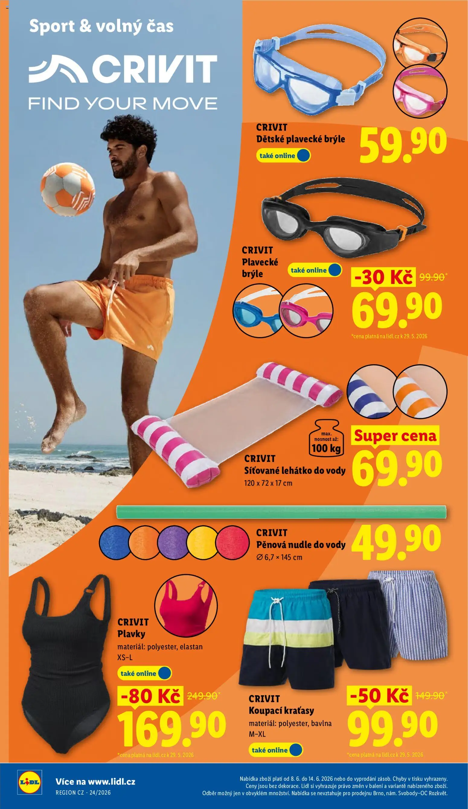 Lidl leták od 08.06.2026 | Strana: 42 | Produkty: Kraťasy, Plavecké brýle, Lehátko, Nudle