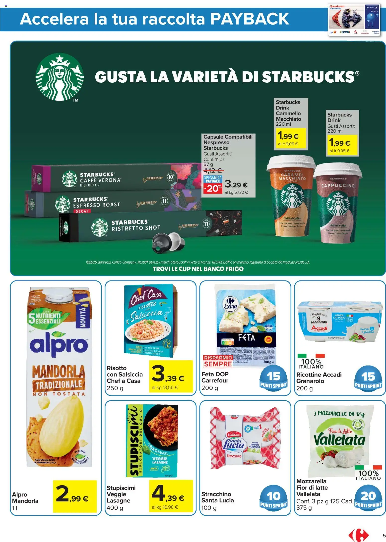 Volantino Carrefour del 16.06.2026 | Pagina: 5 | Prodotti: Caffè, Mozzarella, Stracchino, Feta