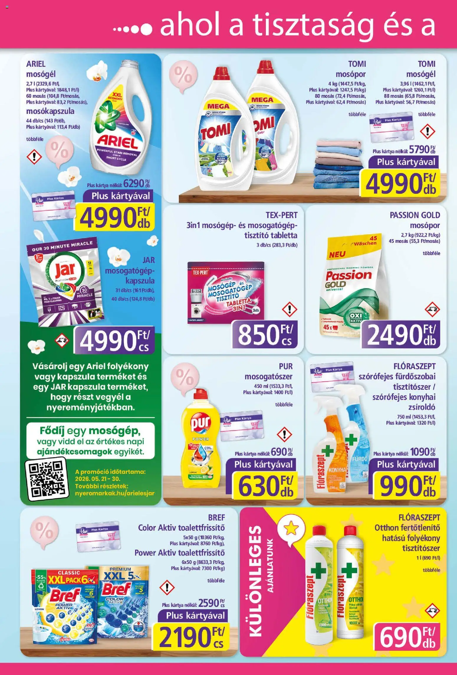 Plus Market akciós ujság - amely érvényes a következő dátumtól: 21.05.2026 | Oldal: 2 | Termékek: Ariel, Mosógép, Mosógél, Mosópor