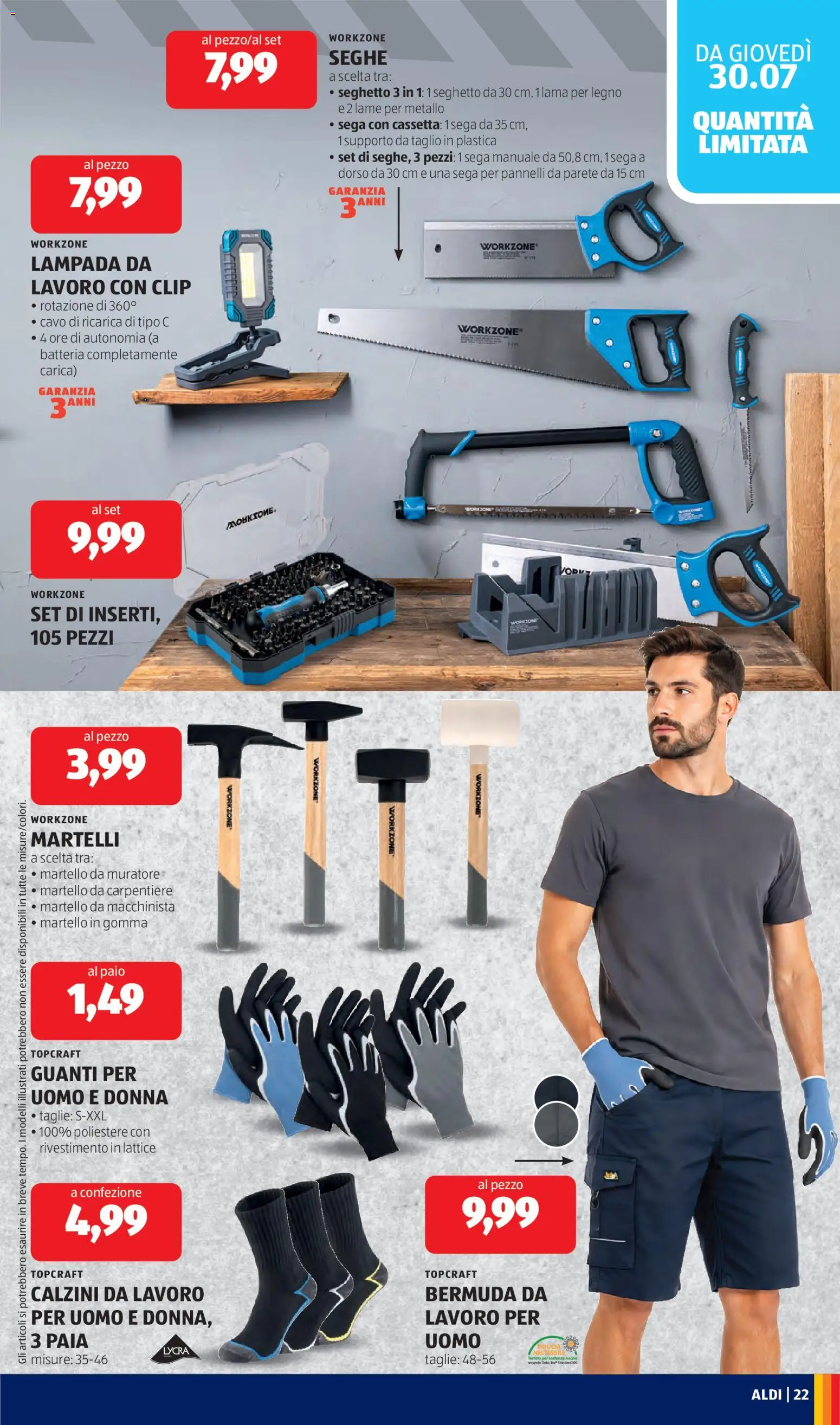 Volantino Aldi del 27/07/2026 | Pagina: 23 | Prodotti: Bermuda, Cavo, Sega, Batteria