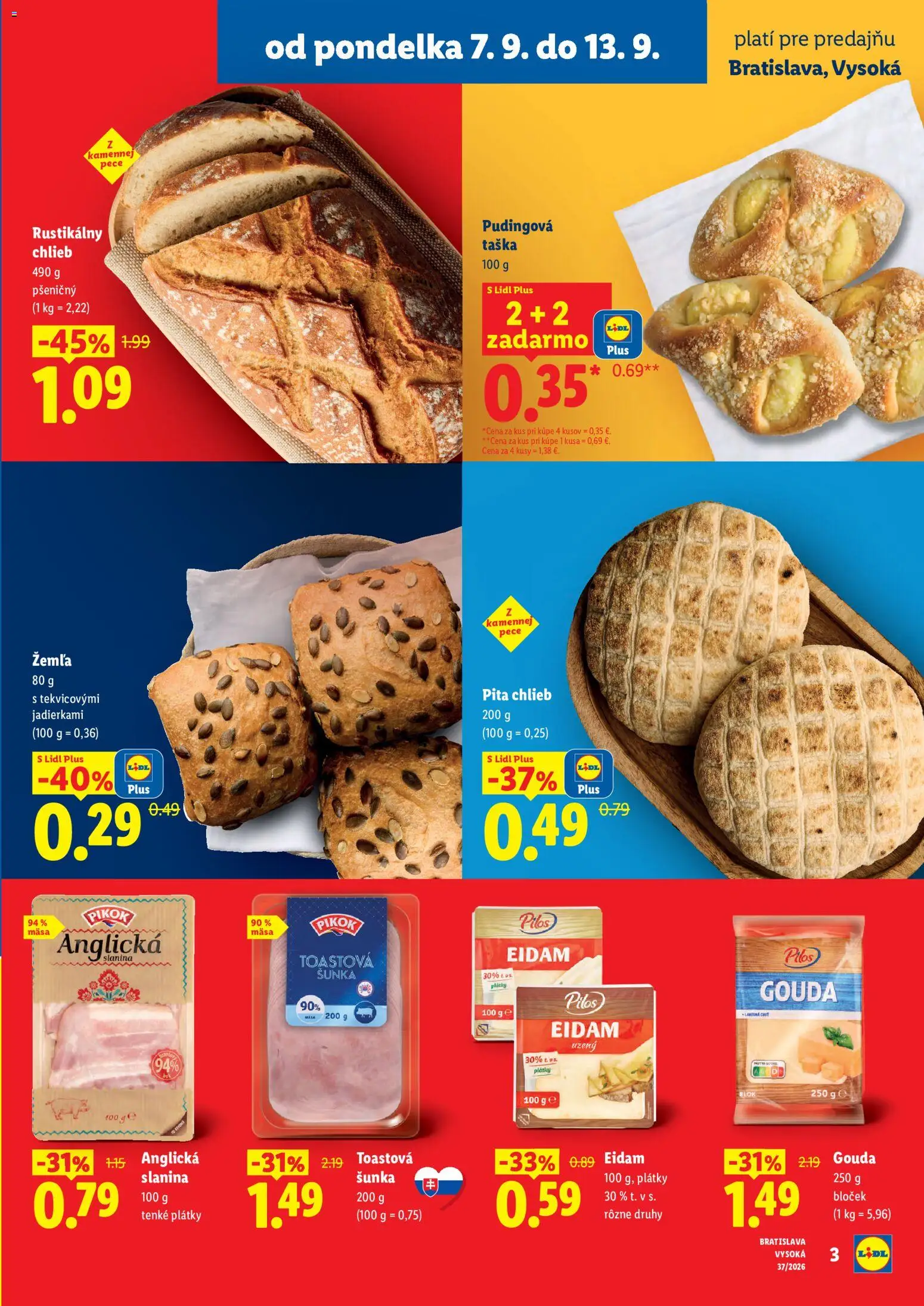 Nové Lidl akcie – leták je platný od 07.09.2026 | Strana: 3 | Produkty: Pita chlieb, Šunka, Slanina, Anglická slanina