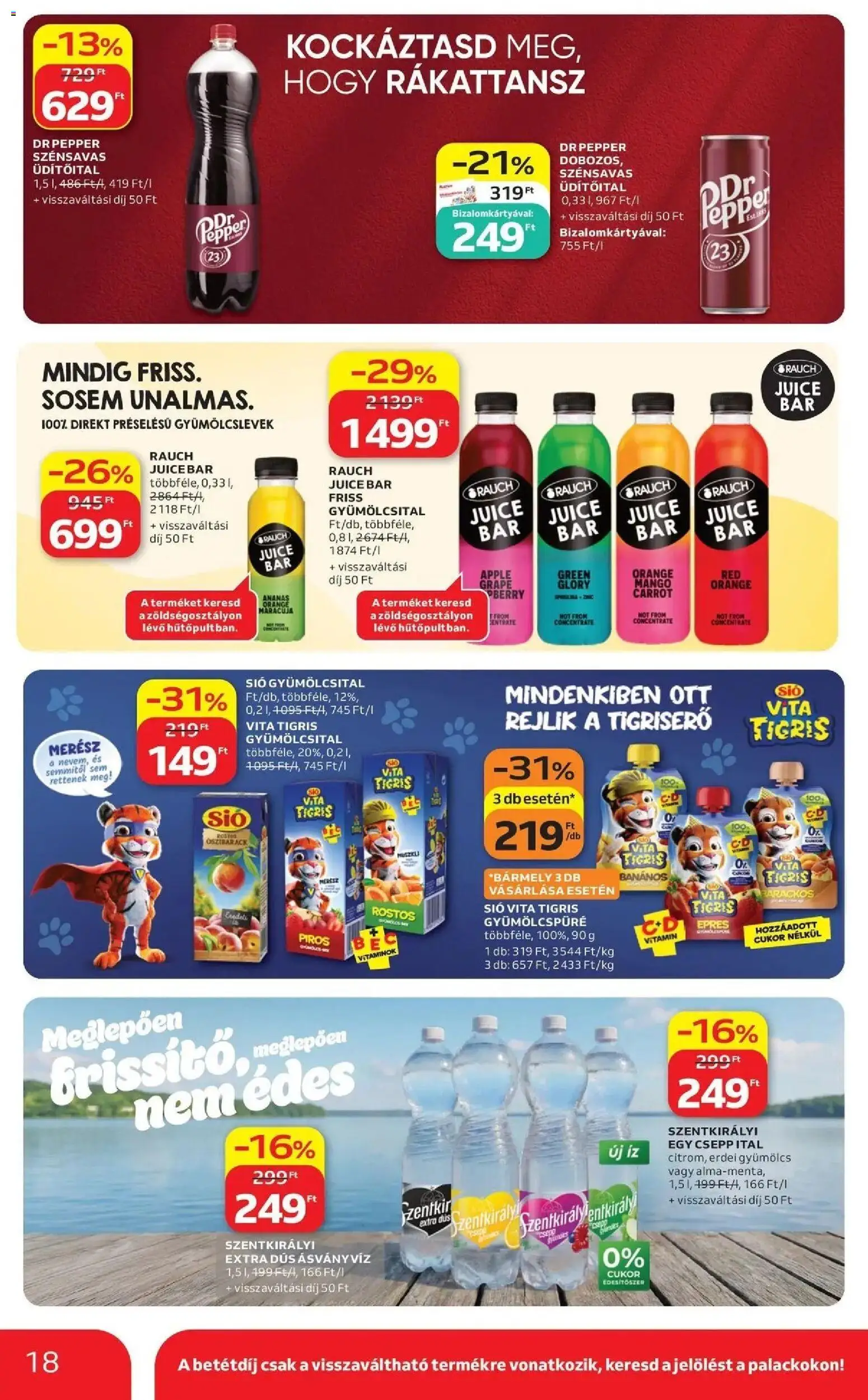 Auchan akciós újság Szolnok - 2026.08.20. -tól/töl > akció, lapozható szórólap 🛍️ | Oldal: 18 | Termékek: Üdítőital, Édesítőszer, Rauch, Cukor