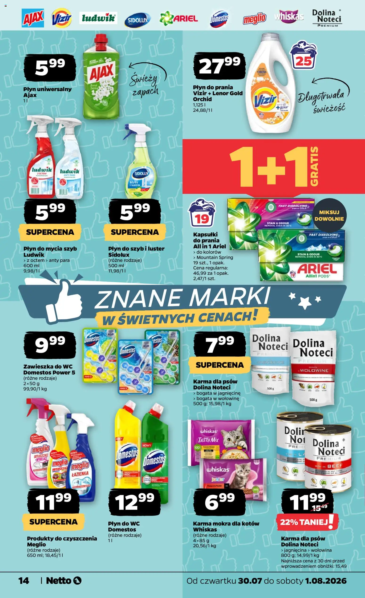 Netto gazetka od czwartku od 30.07.2026 | Strona: 14 | Produkty: Ariel, Domestos, Lenor gold orchid, Karma dla psów