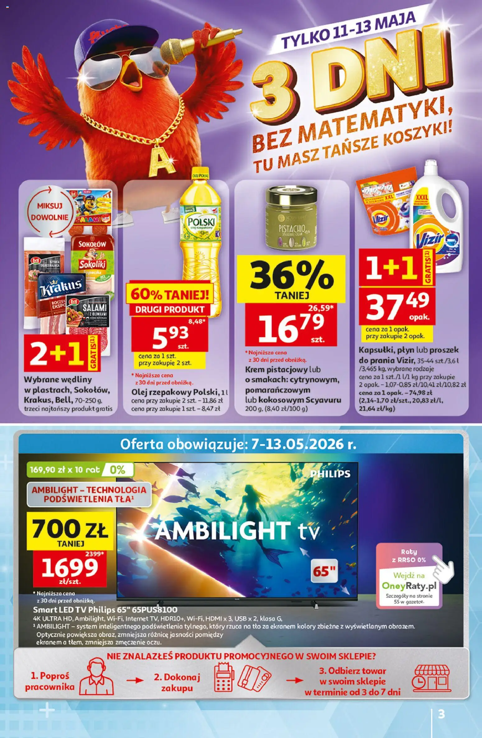 Auchan gazetka - 30 Lat Hipermarket od 07.05.2026 | Strona: 3 | Produkty: Olej rzepakowy, USB, Boczek, Wędliny