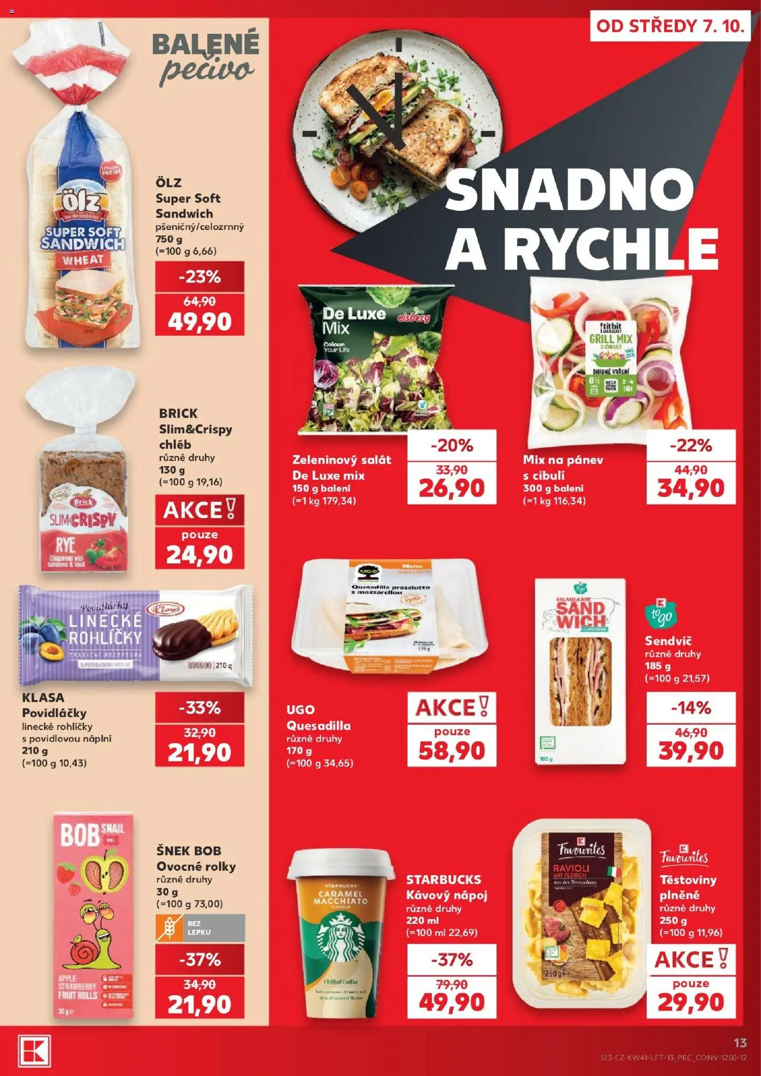 Kaufland leták - Liberec od 07.10.2026 | Strana: 13 | Produkty: Salát, Pečivo, Linecké rohlíčky, Ravioli