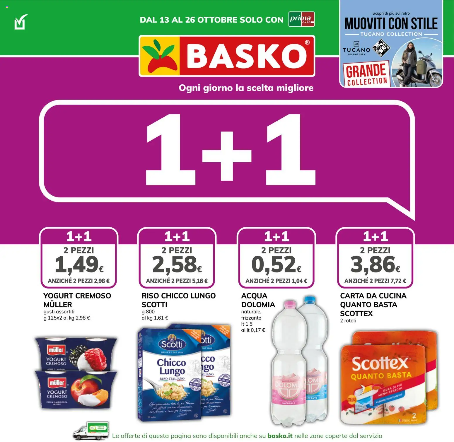 Volantino Basko del 13/10/2026 | Pagina: 1 | Prodotti: Yogurt, Riso, Acqua, Yogurt cremoso