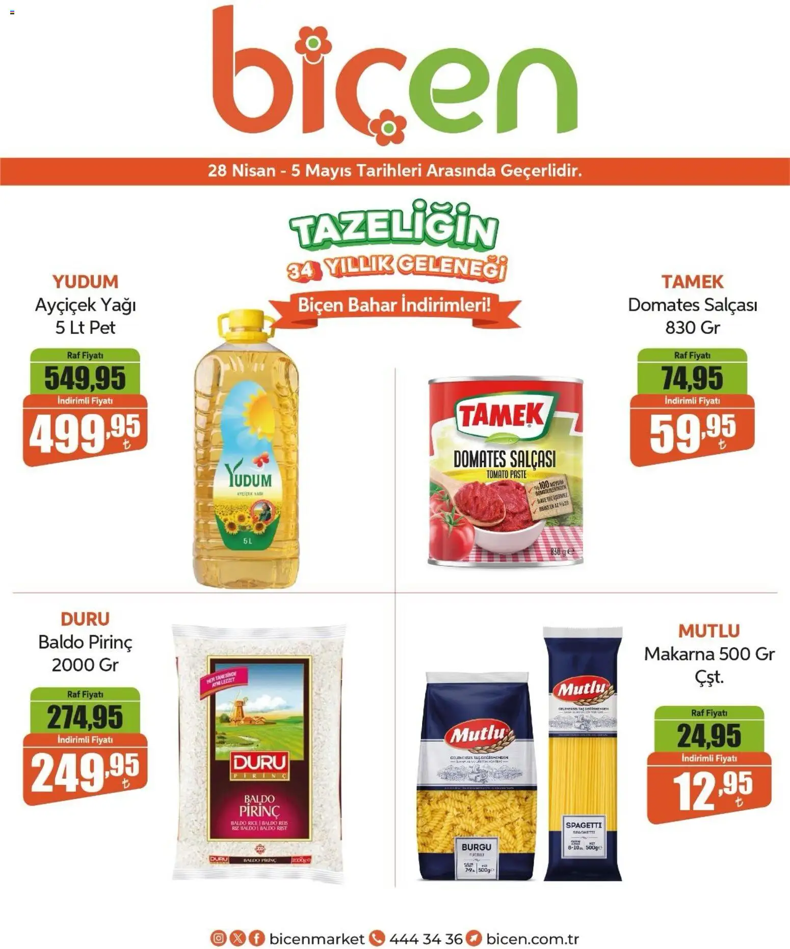 Biçen Market Katalog - 28.04.2026 tarihinden itibaren geçerlidir | Sayfa: 1 | Ürünler: Raf, Domates, Pirinç, Makarna