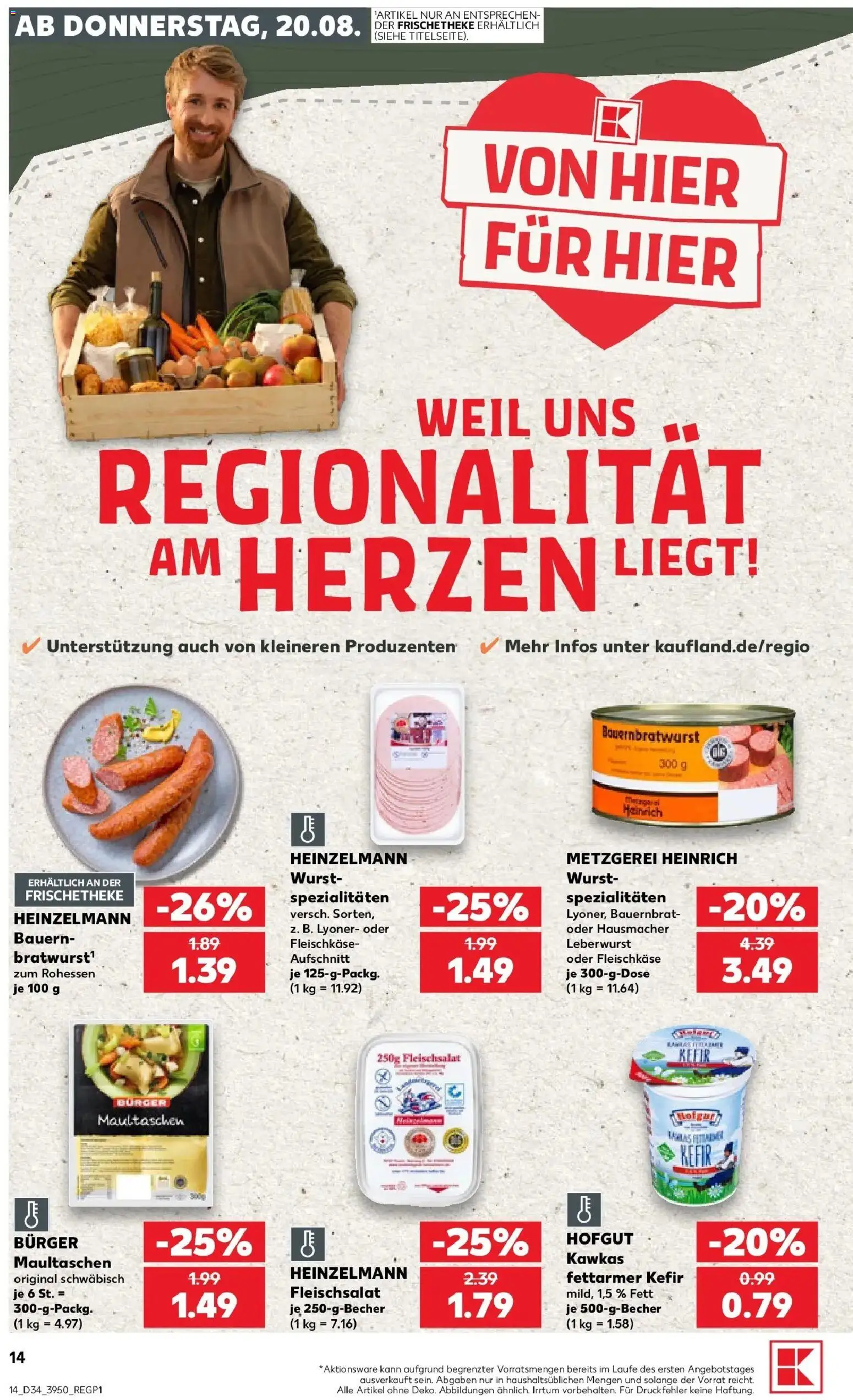 Prospekt Kaufland ab 20.08.2026 » Angebote Online zum Blättern | Seite: 14 | Produkte: Kefir, Spezialitäten, Burger, Maultaschen