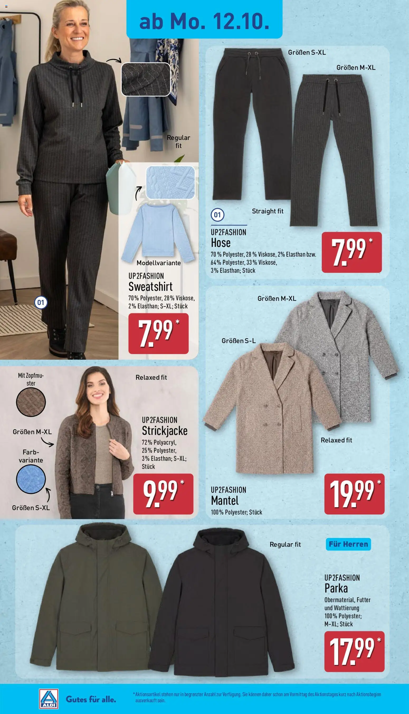 Aldi Prospekt – gültig ab 12.10.2026 | Seite: 5 | Produkte: Parka, Up2fashion, Sweatshirt, Mantel